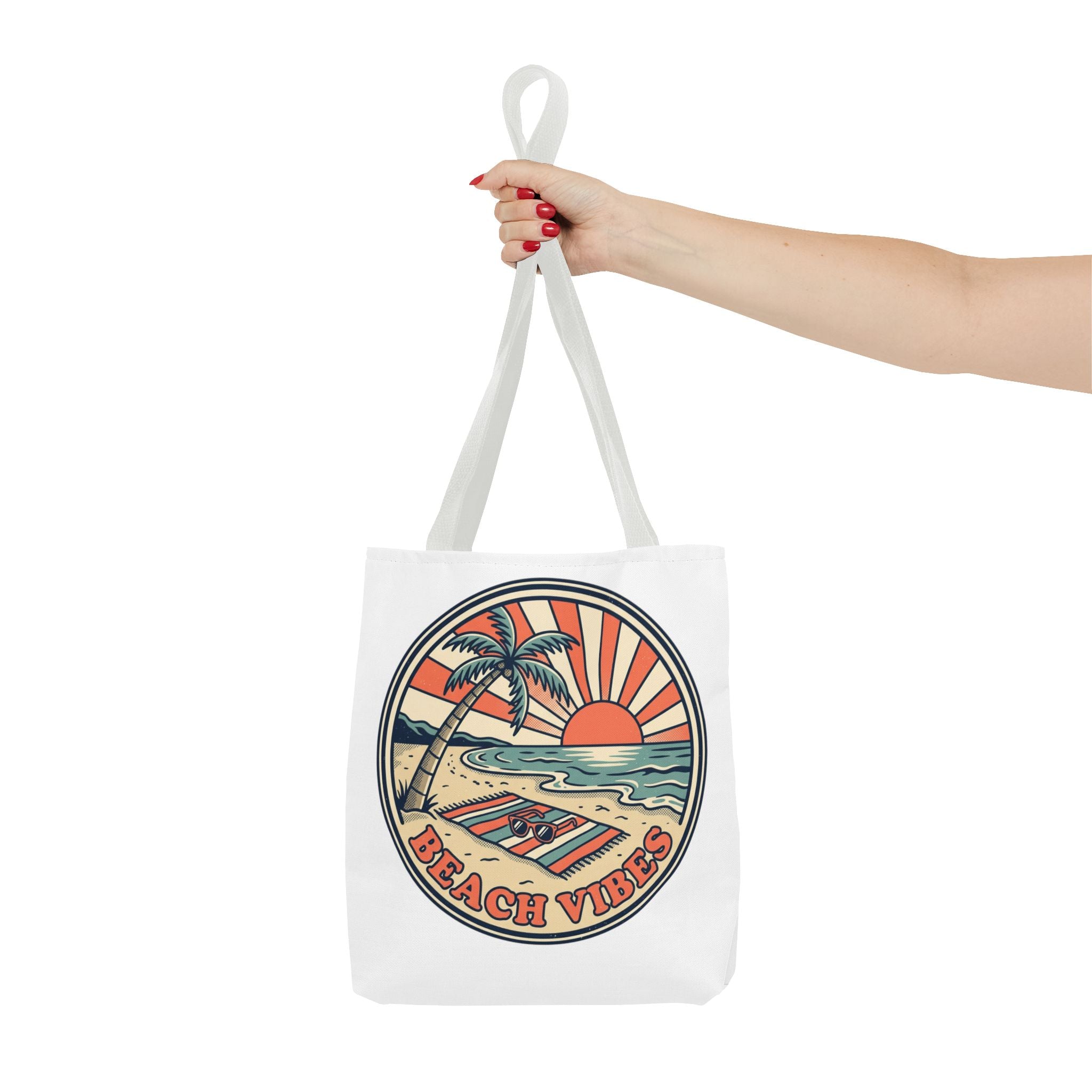 Beach Vibes Tote Bag – Retro Sunset Palm Canvas Beach Tote