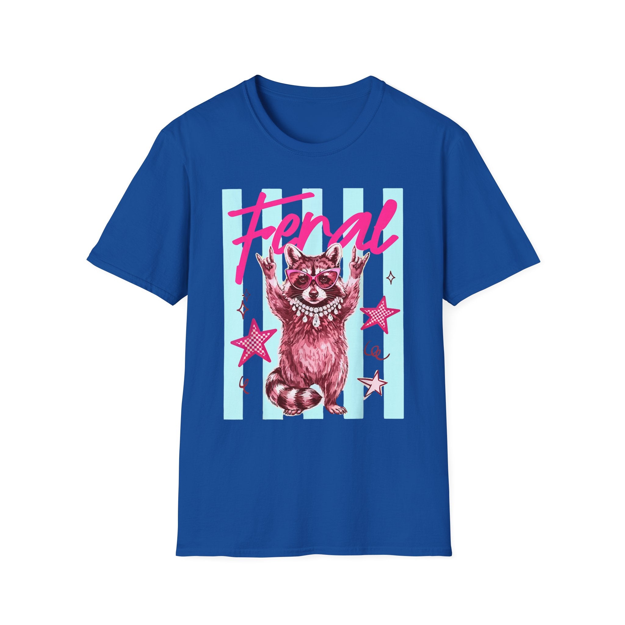 Feral Raccoon Graphic T-Shirt — Retro Pink & Teal Cute Punk Tee