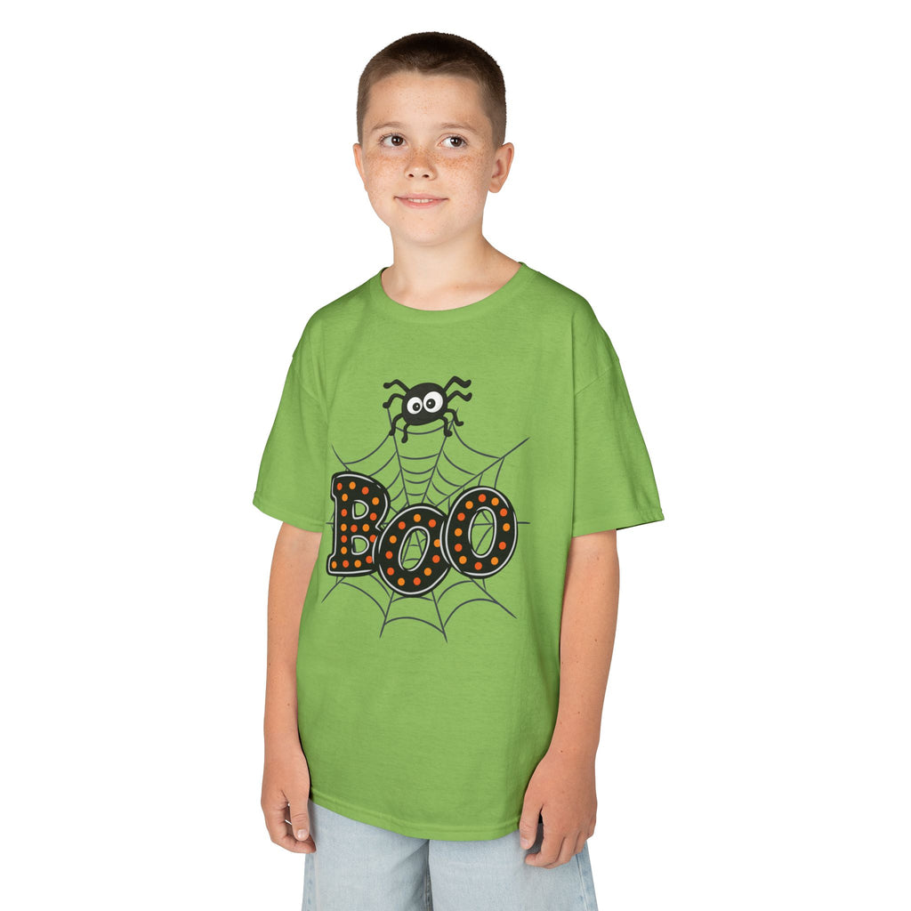 Kids Halloween Tee - "Boo" Spider Web Graphic