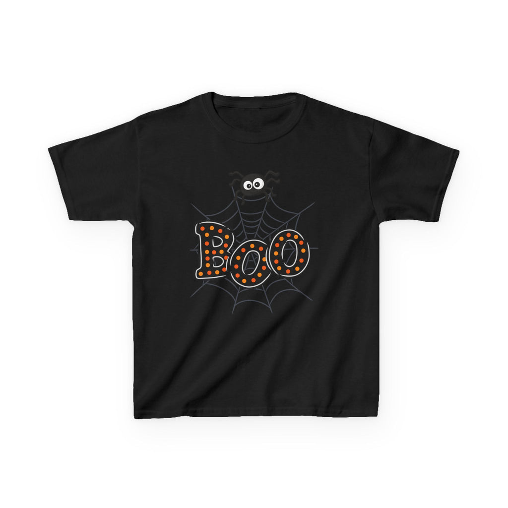 Kids Halloween Tee - "Boo" Spider Web Graphic