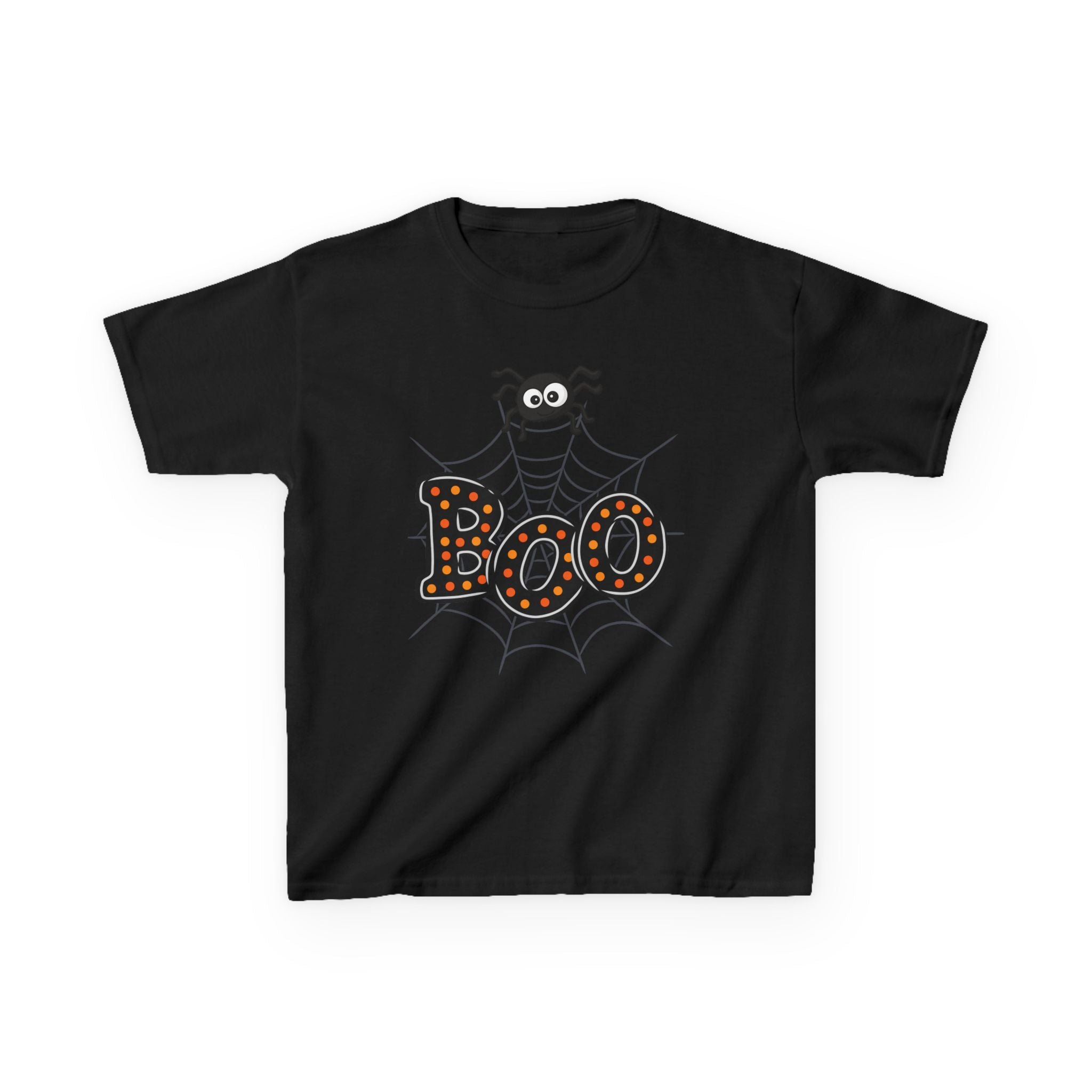Kids Halloween Tee - "Boo" Spider Web Graphic