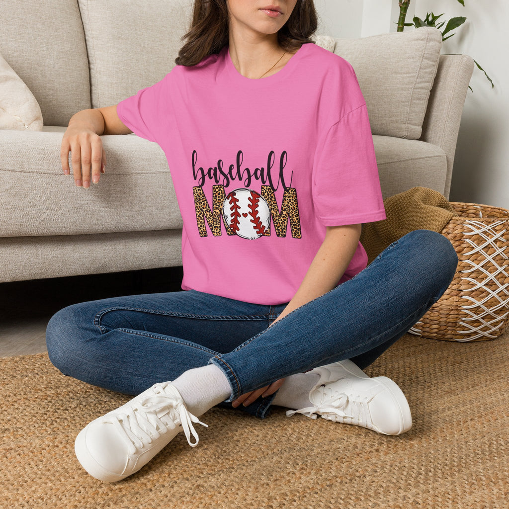 Baseball Mom T-Shirt — Leopard Print “Mom” Baseball Design