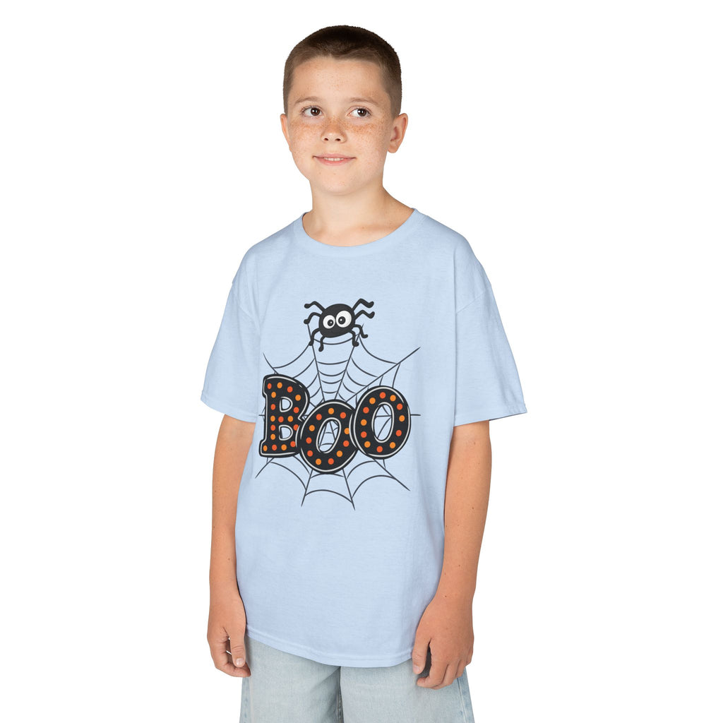 Kids Halloween Tee - "Boo" Spider Web Graphic