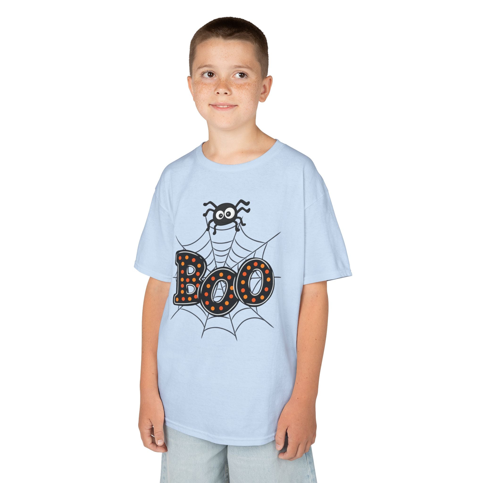 Kids Halloween Tee - "Boo" Spider Web Graphic