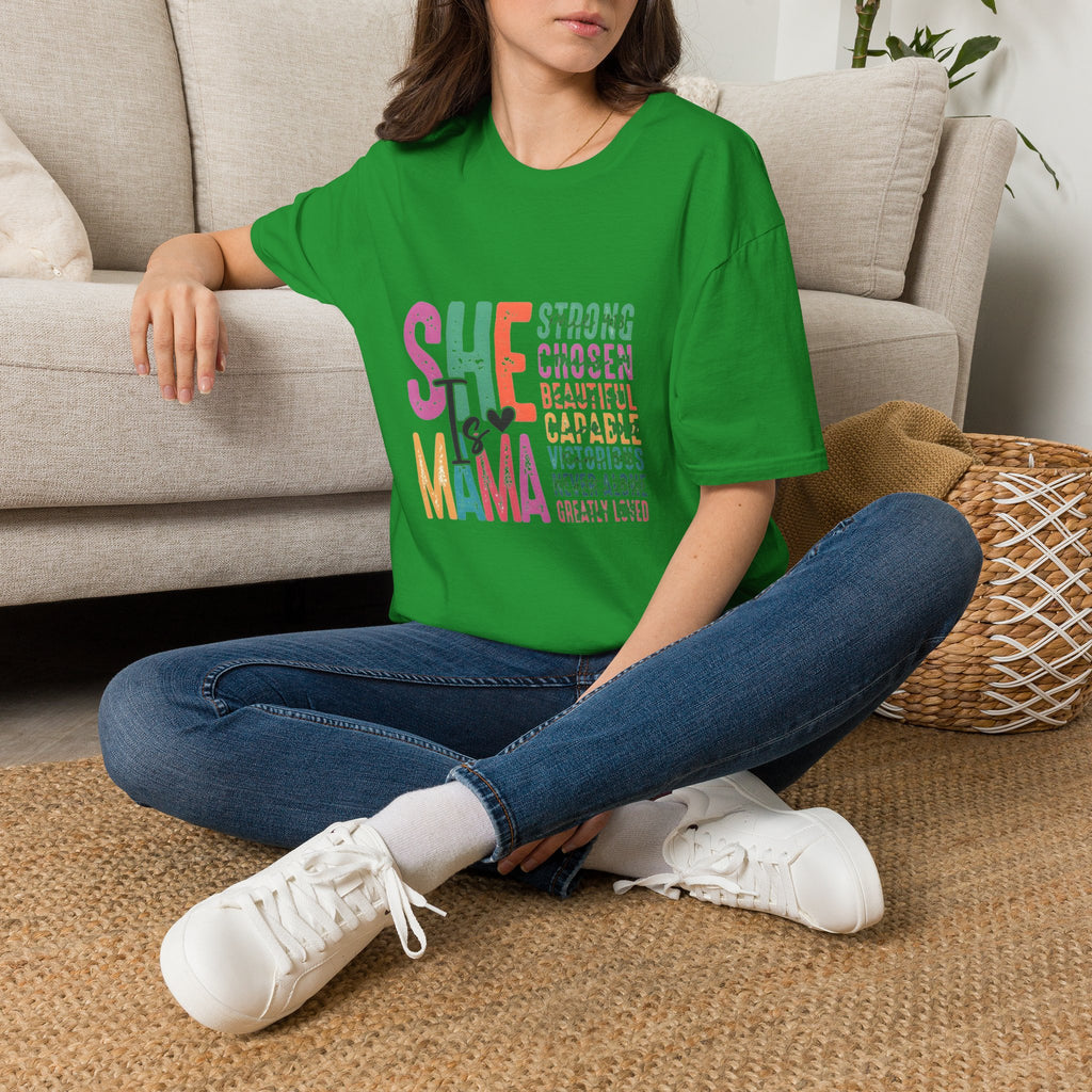 Mama T-Shirt — "She is Mama" Inspirational Mom Shirt (Strong • Chosen • Beautiful)