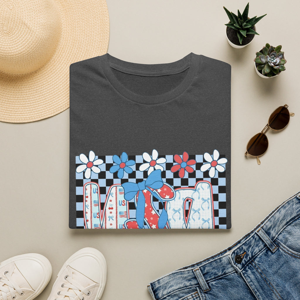 Flip Flop Summer Tee — Red Blue Floral Check Graphic T-Shirt