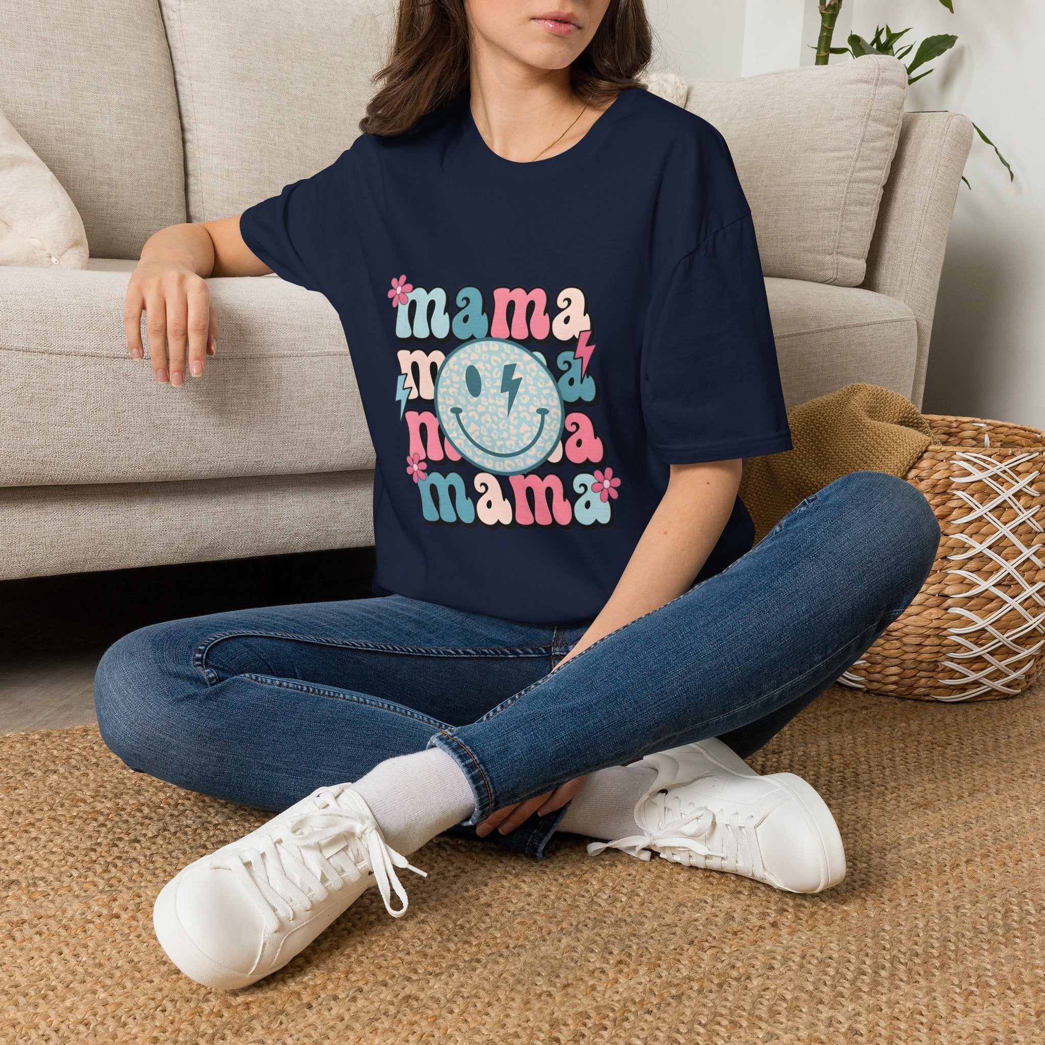 Mama Smile Graphic T-Shirt — Retro Boho 'mama' Design for Mothers, Mother's Day Gift