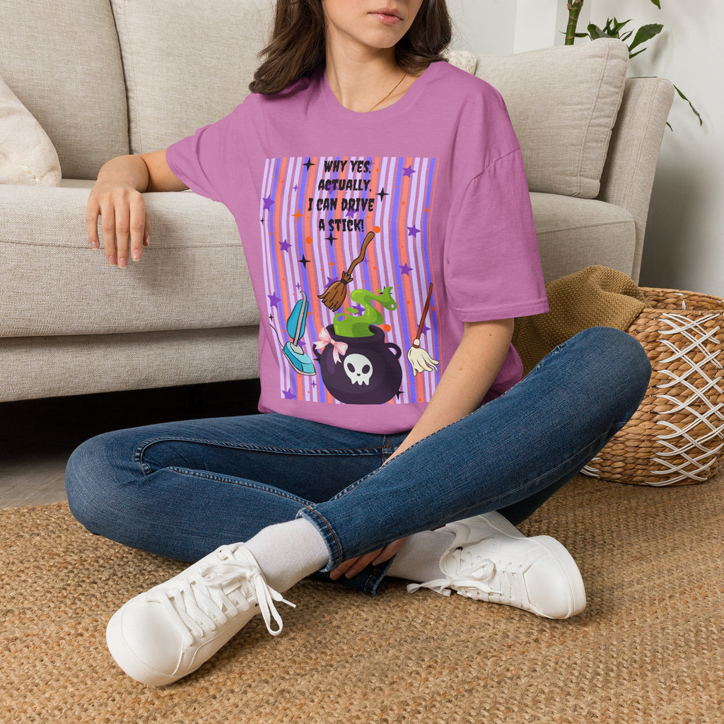 Witchy Broomstick Tee - "Why Yes Actually I Can Drive a Stick" Graphic T-Shirt Hocus Pocus