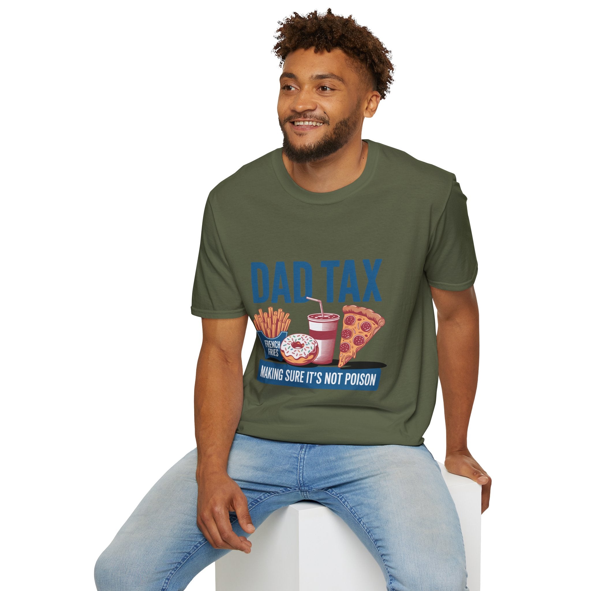 Dad Tax T‑Shirt — Funny Fatherhood Tee with Fries, Soda & Pizza Design