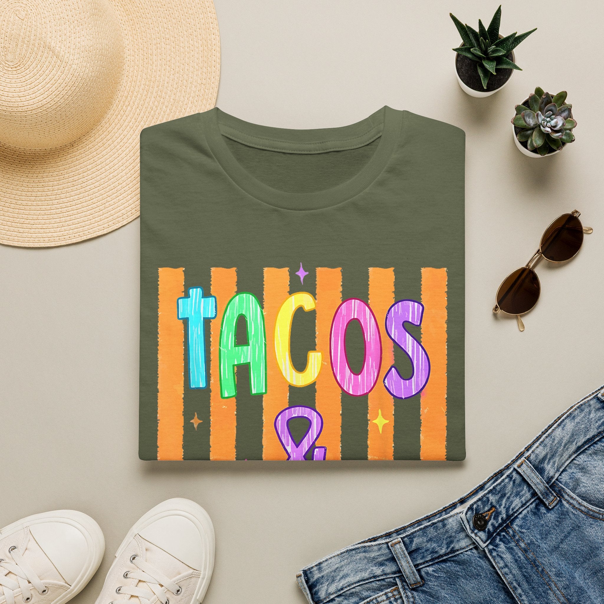 T-Shirt — "Tacos & Margs" Colorful Striped Graphic Tee