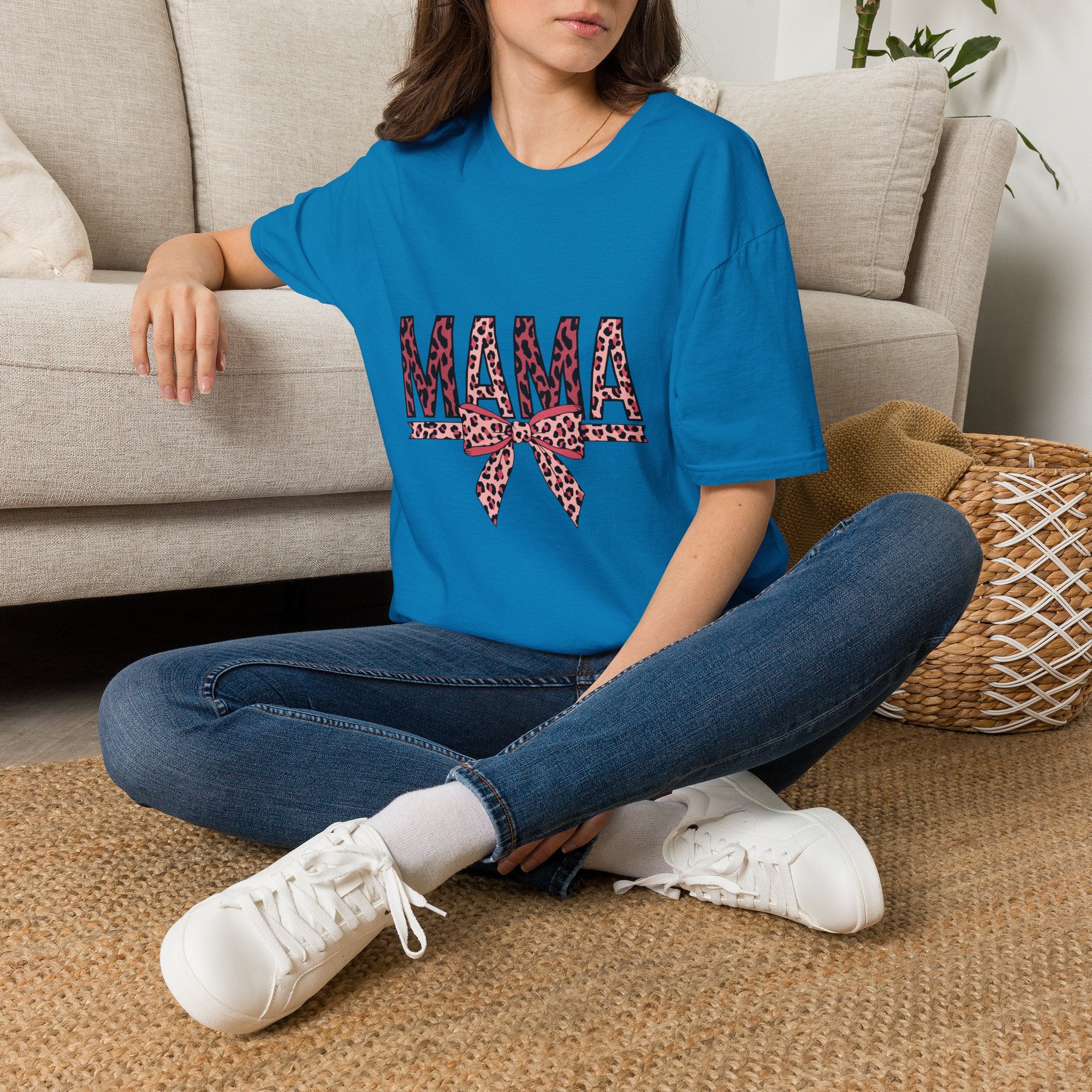 Mama Leopard Print T-Shirt — Pink Bow Mom Tee