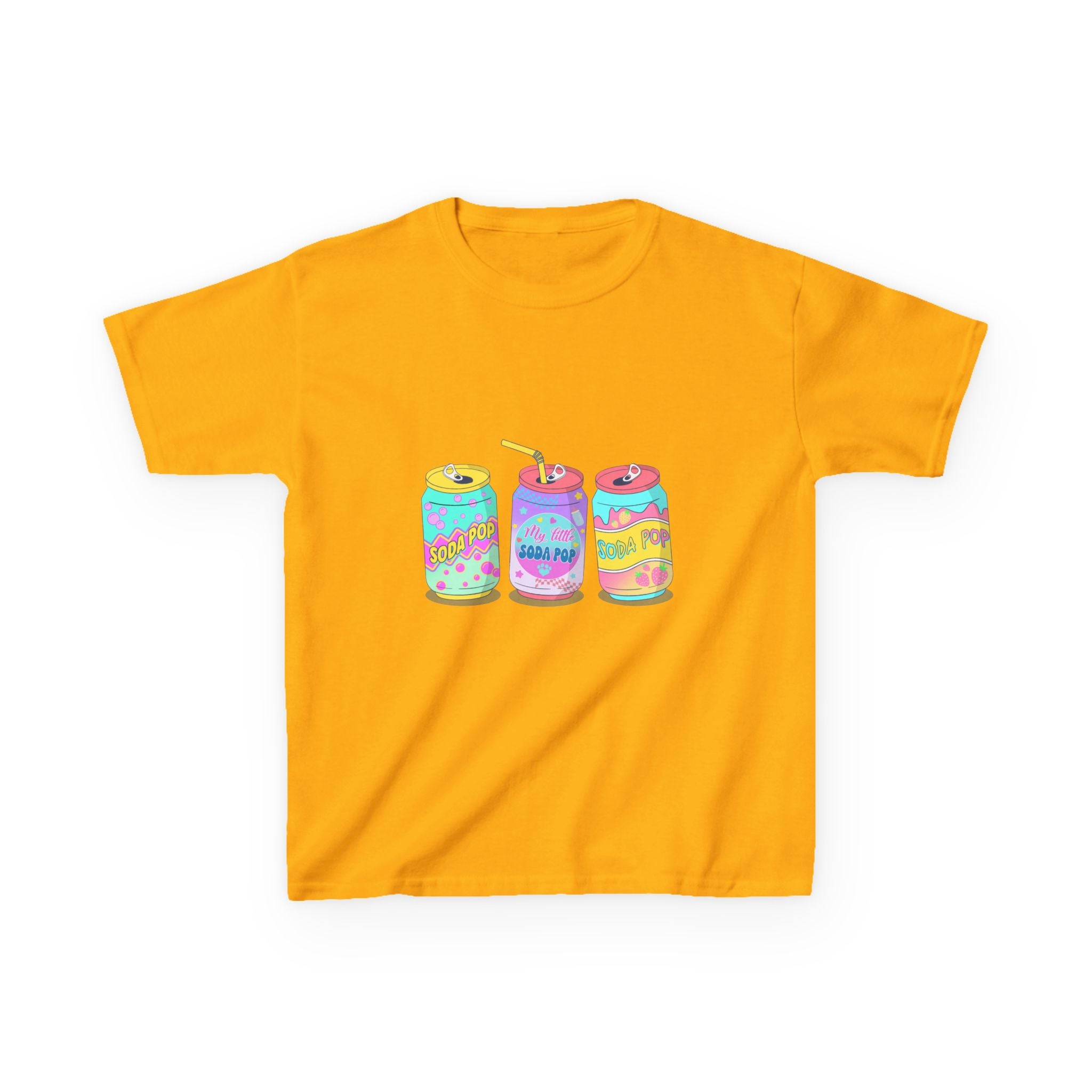 Kids T-Shirt — Colorful Soda Can Trio Graphic Tee (Cute Retro Drink Design)