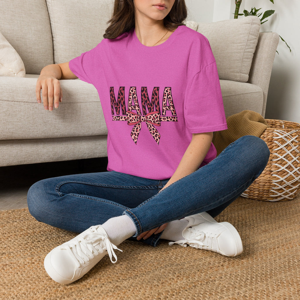 Mama Leopard Print T-Shirt — Pink Bow Mom Tee