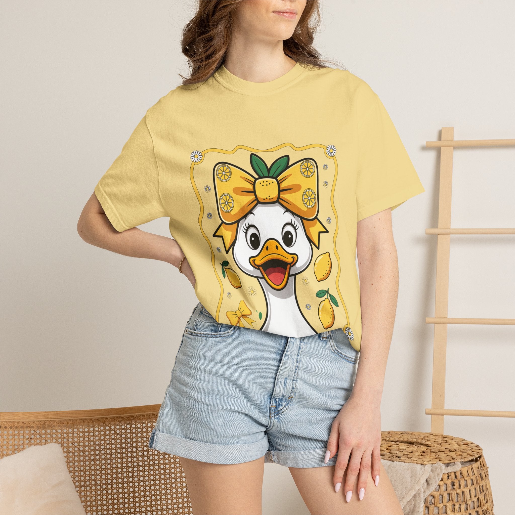 Cute Lemon Duck T-Shirt — Whimsical Duck with Bow Graphic Tee