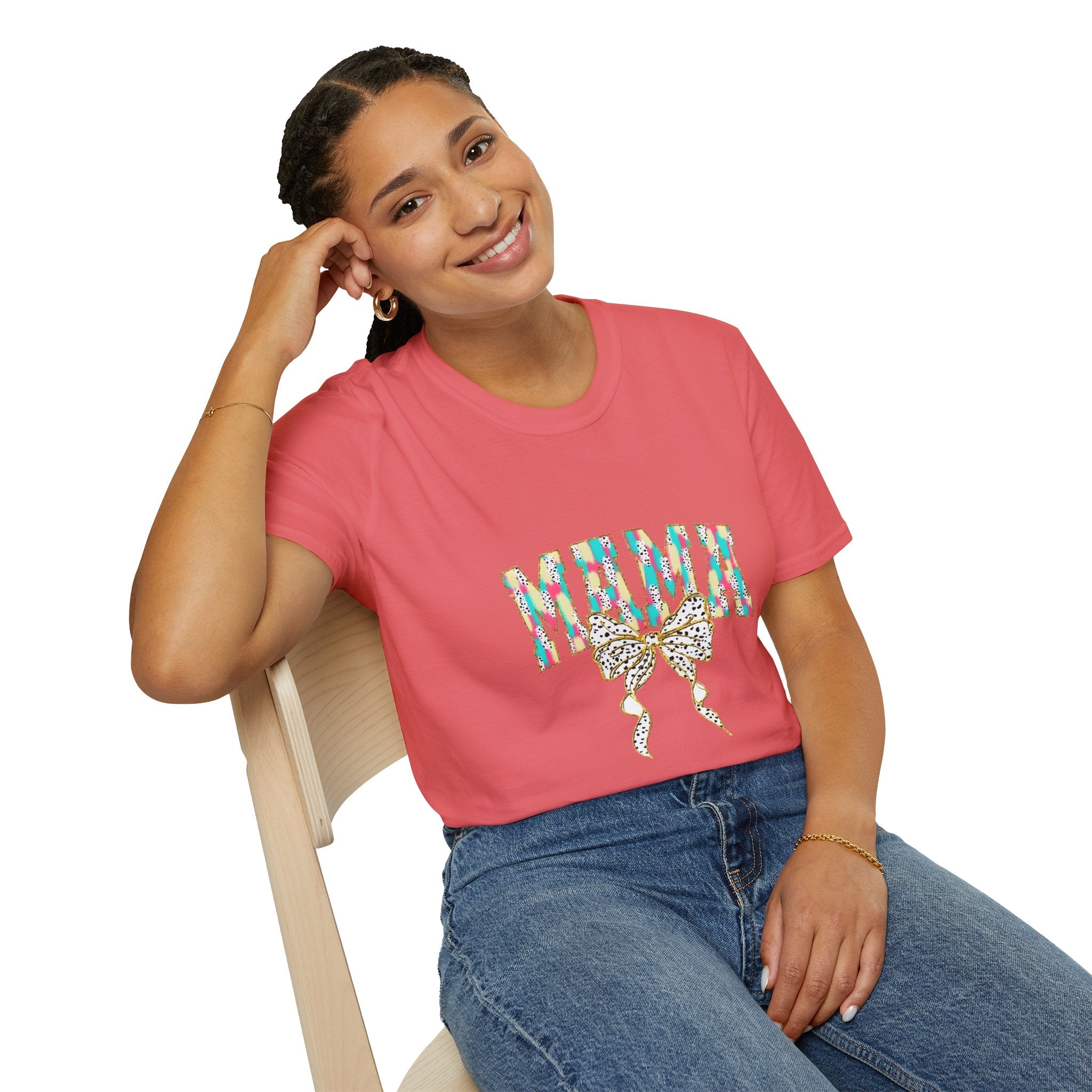 Mama Graphic Tee — Colorful Floral Leopard Bow Design