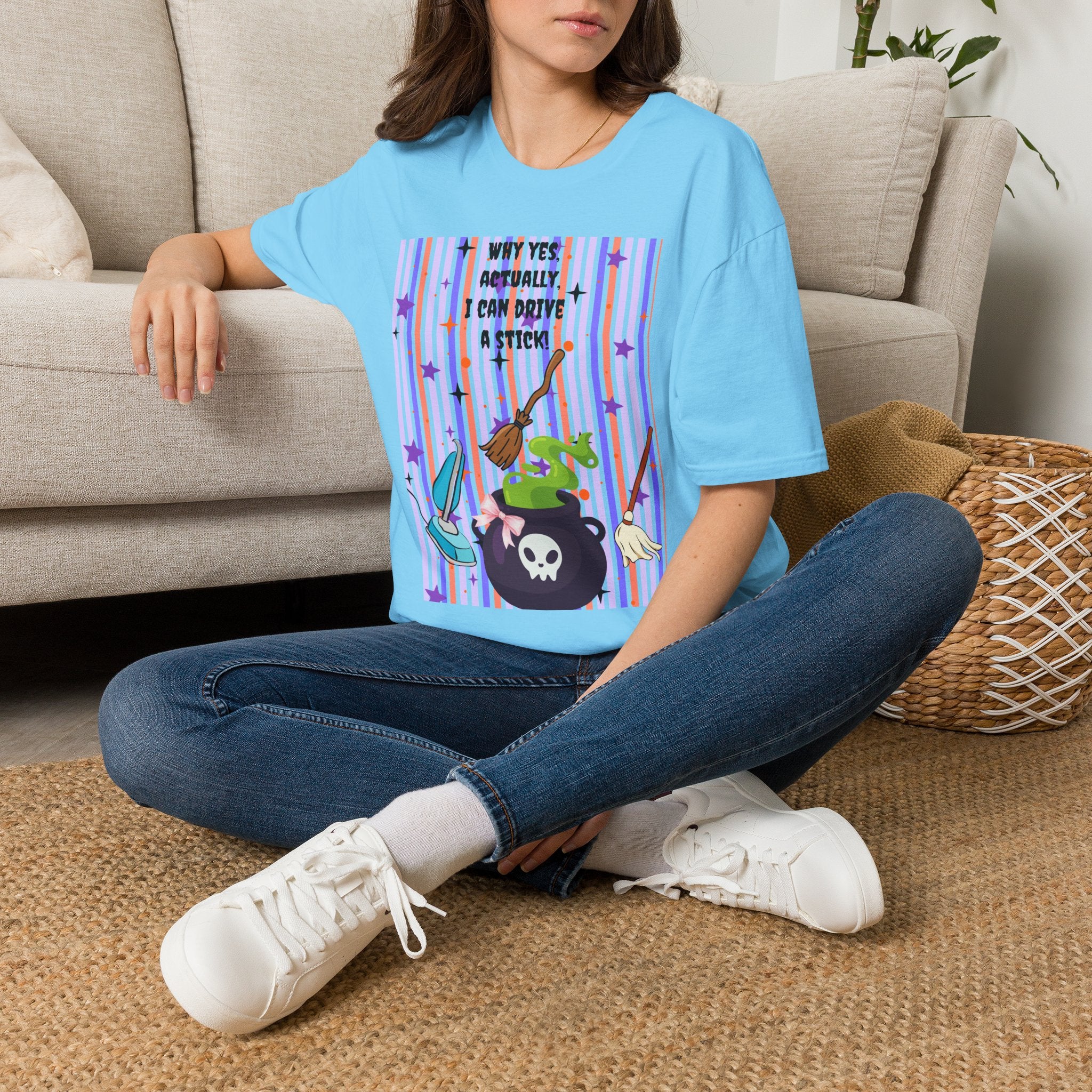 Witchy Broomstick Tee - "Why Yes Actually I Can Drive a Stick" Graphic T-Shirt Hocus Pocus