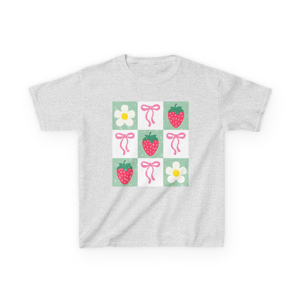 Kids Strawberry Grid Tee — Cute Strawberry & Flower Graphic T-Shirt