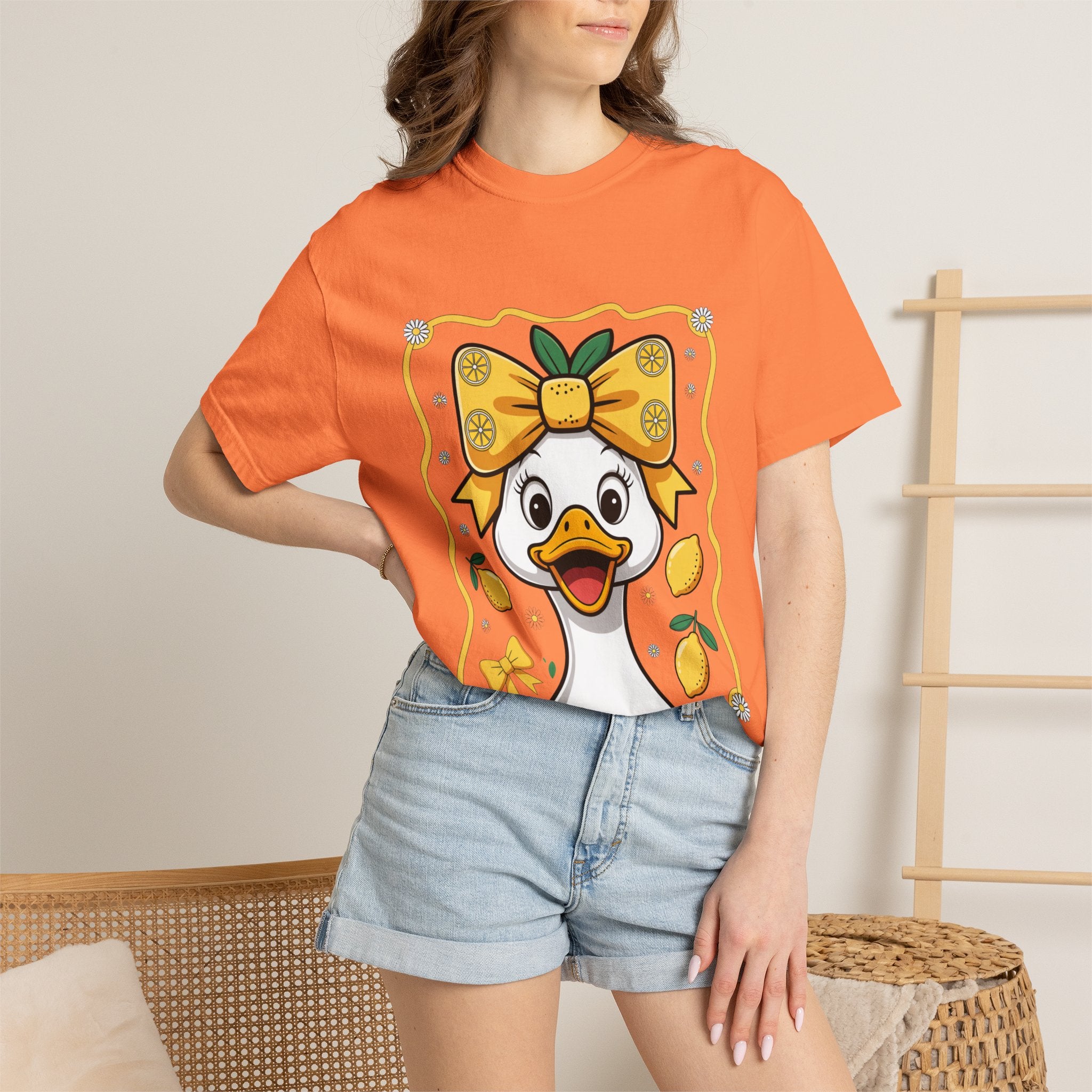 Cute Lemon Duck T-Shirt — Whimsical Duck with Bow Graphic Tee