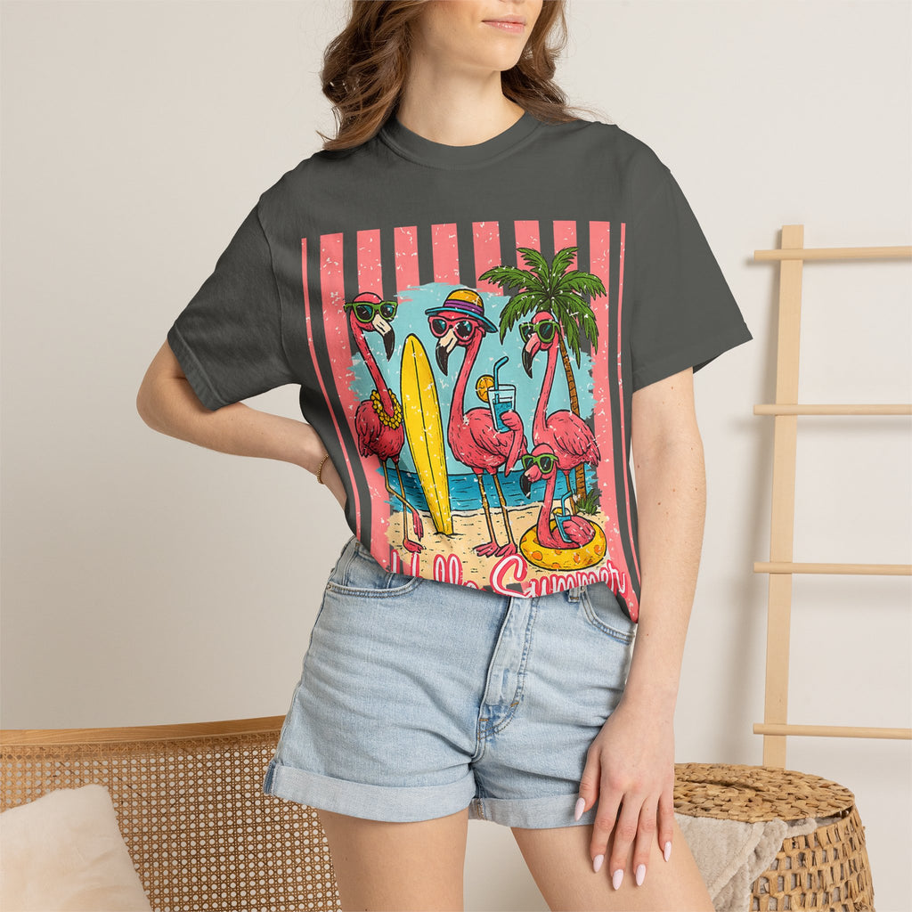 Hello Summer Flamingo Beach T-Shirt