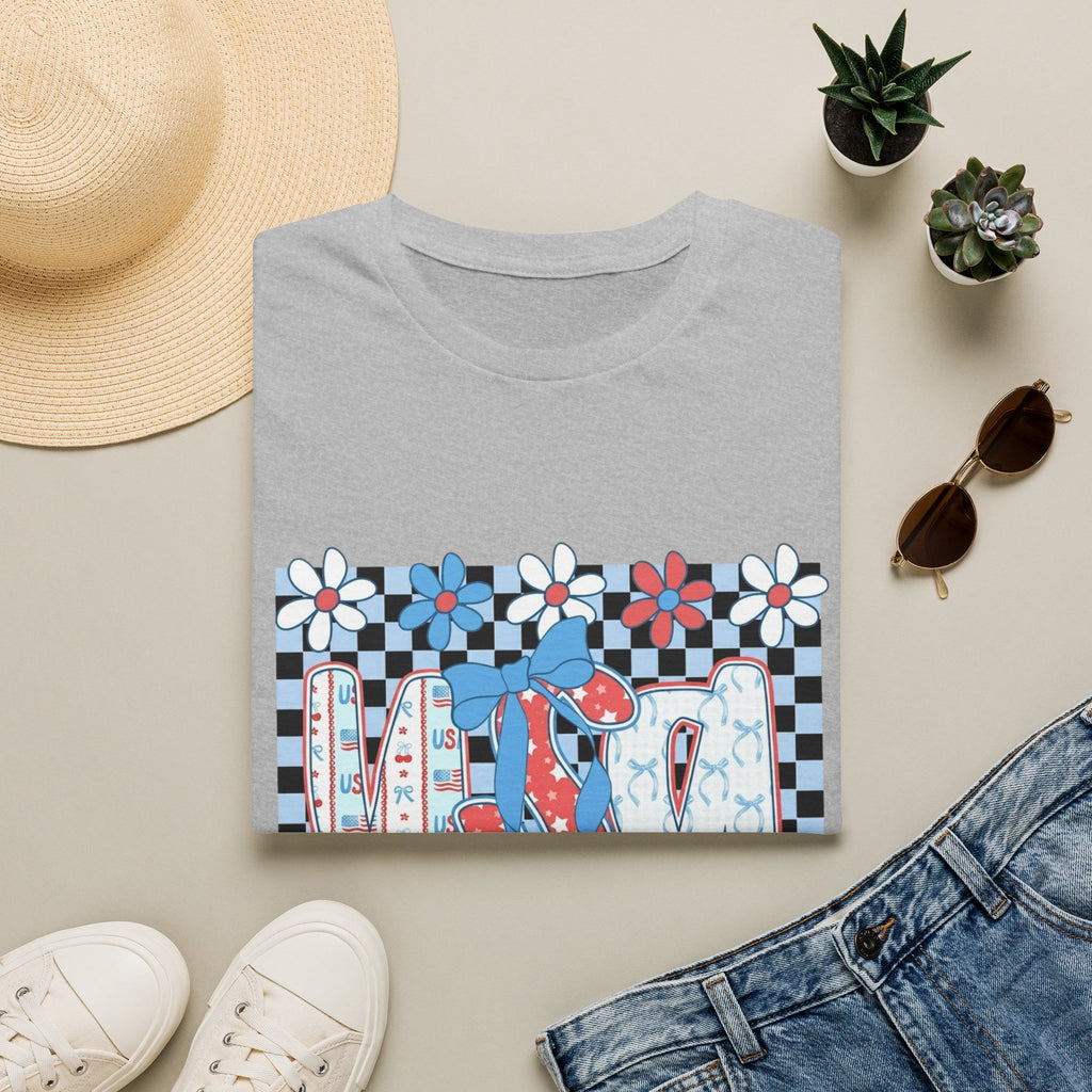 Flip Flop Summer Tee — Red Blue Floral Check Graphic T-Shirt