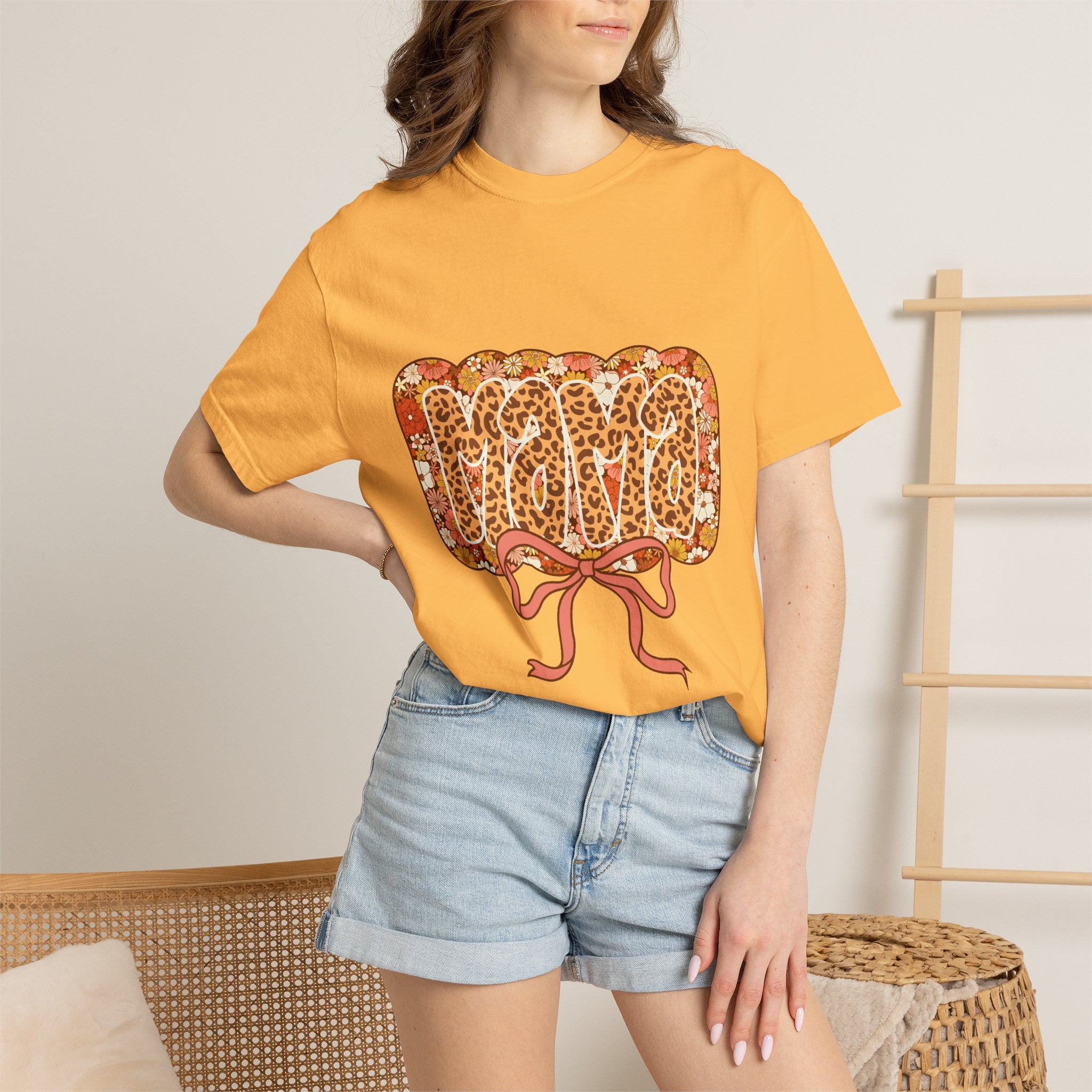Mama Floral Bonnet T-Shirt Comfort Colors® Leopard Print Mama Shirt,Coquette Bow Mom T-shirt,Mother's Day Gift,Gift for New Mom