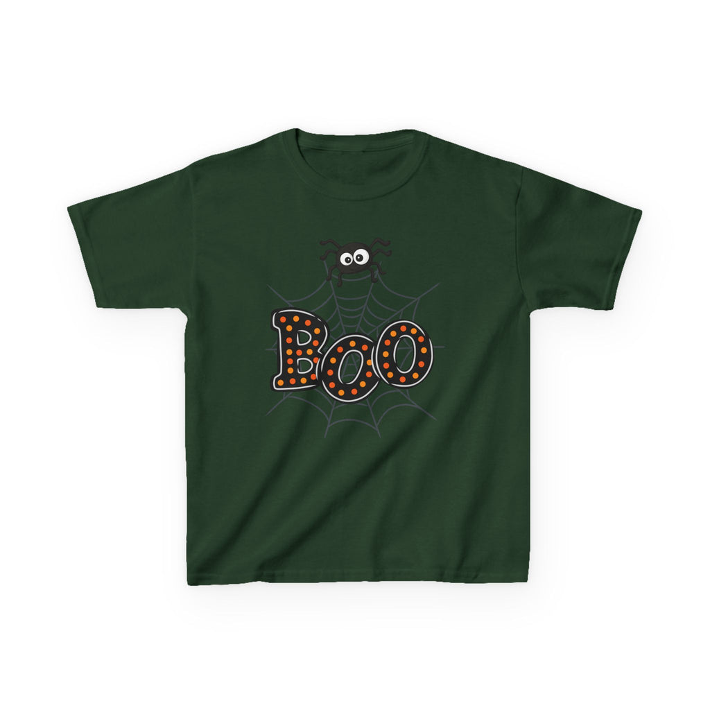 Kids Halloween Tee - "Boo" Spider Web Graphic