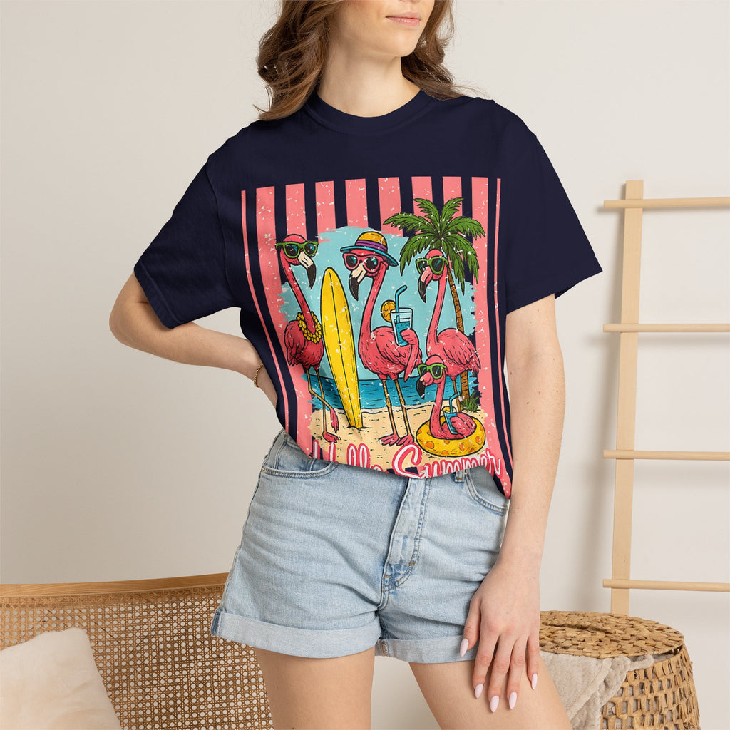 Hello Summer Flamingo Beach T-Shirt