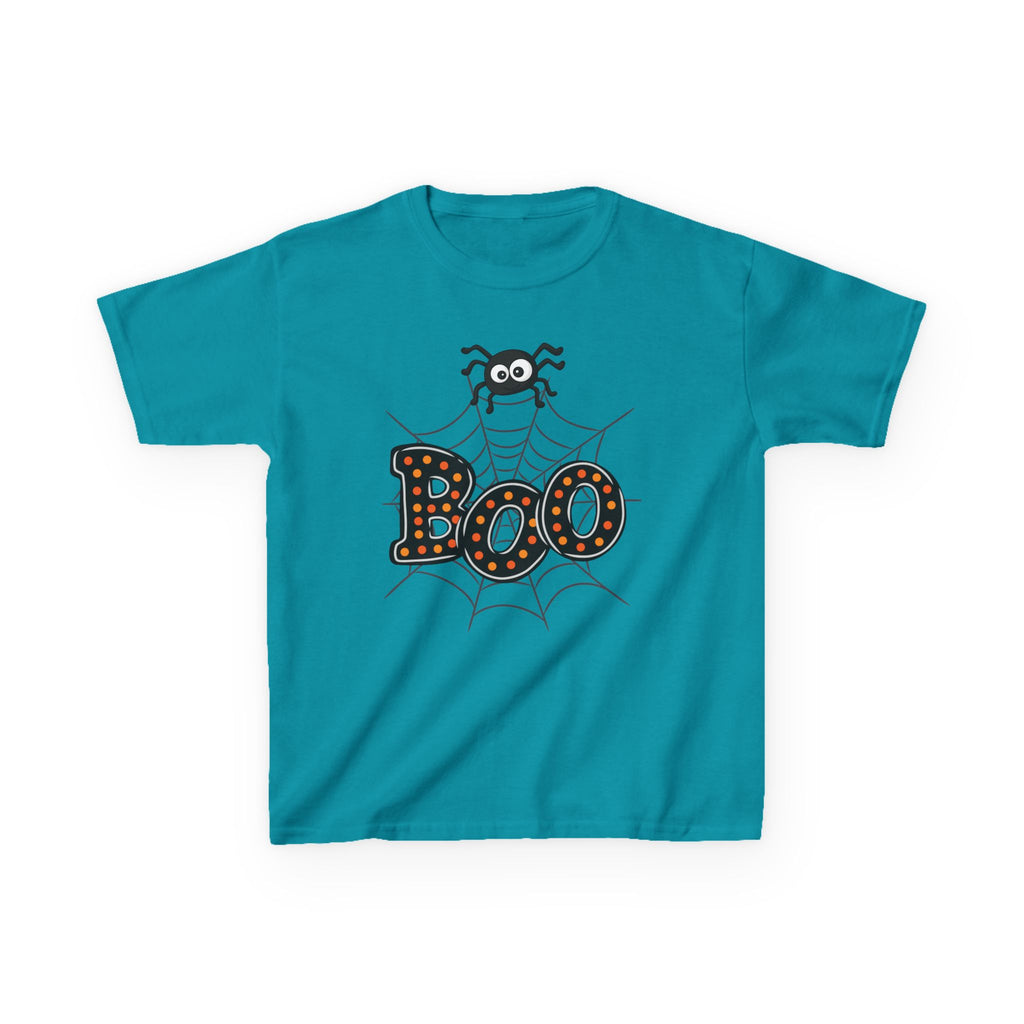 Kids Halloween Tee - "Boo" Spider Web Graphic
