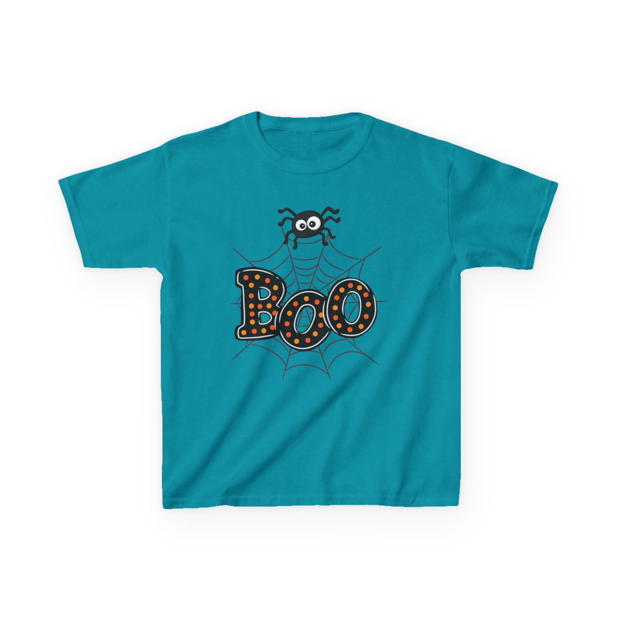 Kids Halloween Tee - "Boo" Spider Web Graphic