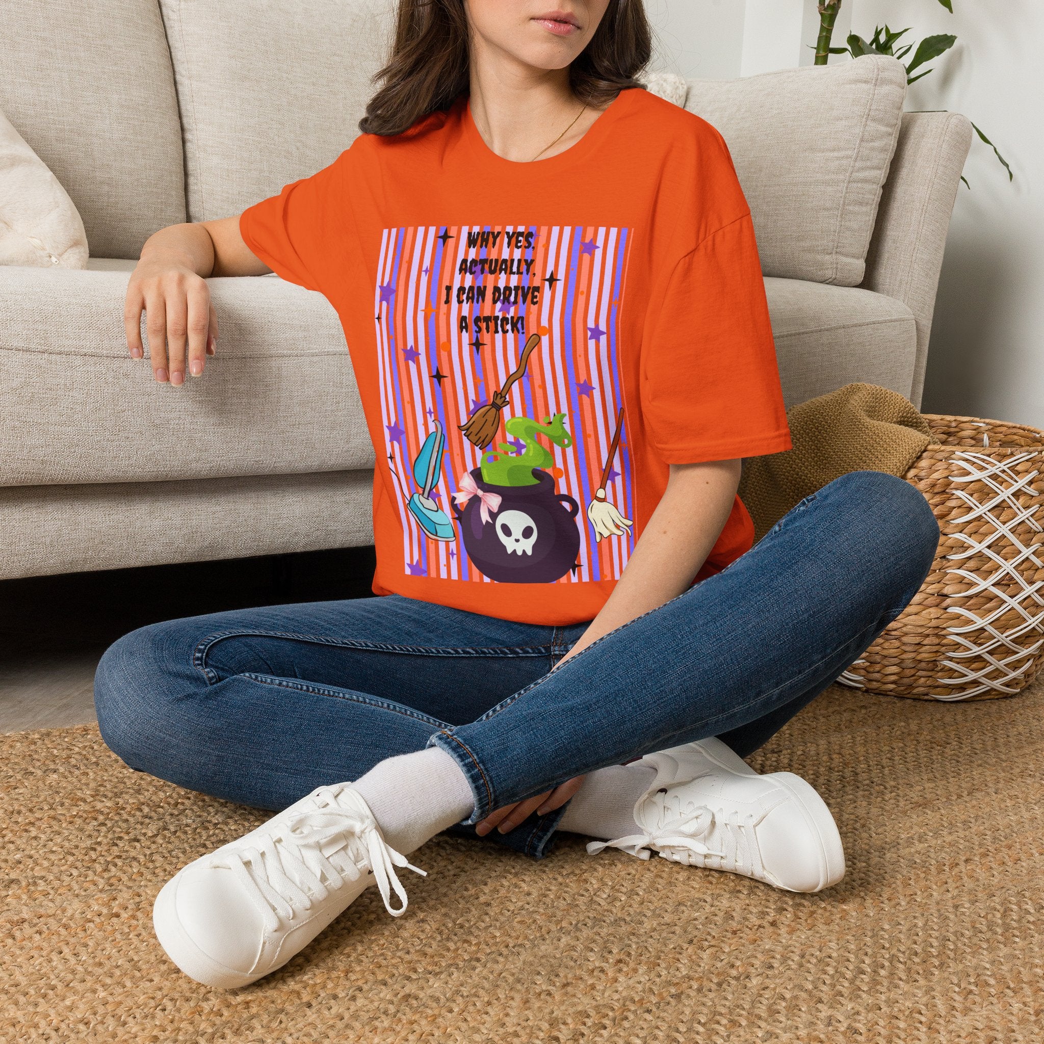 Witchy Broomstick Tee - "Why Yes Actually I Can Drive a Stick" Graphic T-Shirt Hocus Pocus