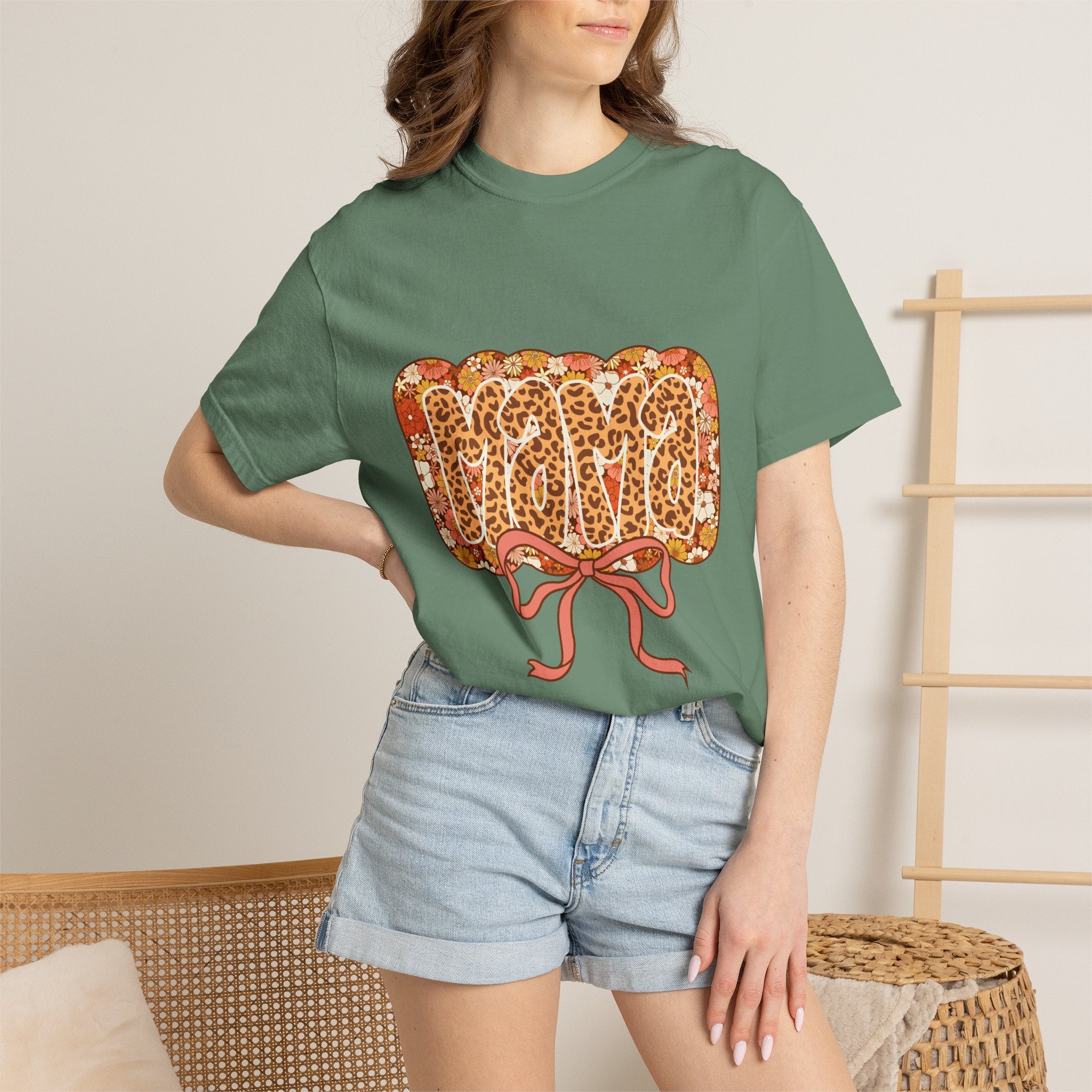 Mama Floral Bonnet T-Shirt Comfort Colors® Leopard Print Mama Shirt,Coquette Bow Mom T-shirt,Mother's Day Gift,Gift for New Mom