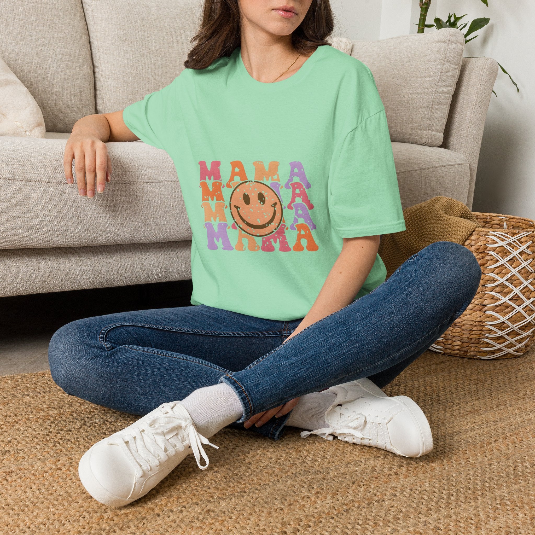 Mama Smiley Retro Graphic T-Shirt — Vintage Happy Face Mom Tee