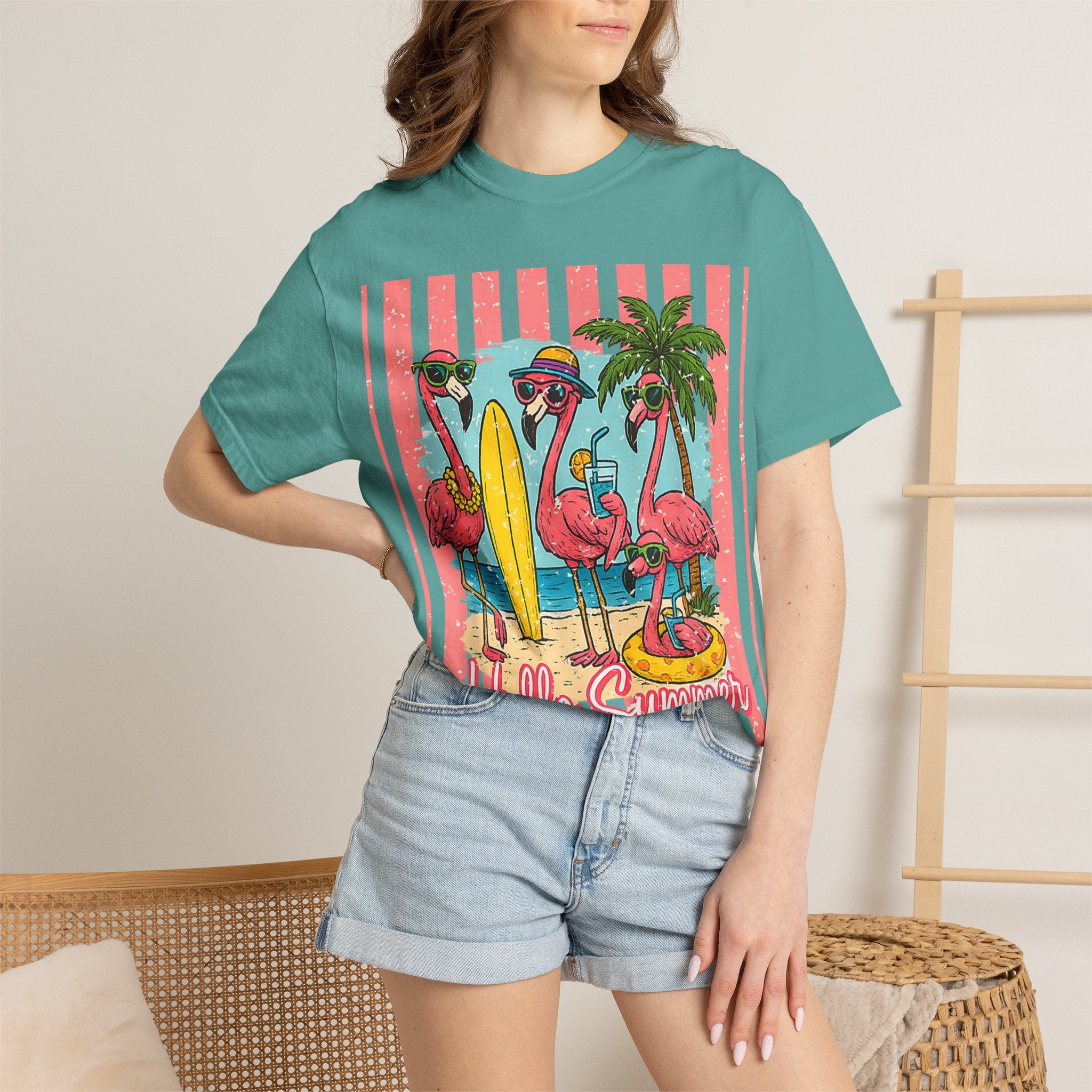 Hello Summer Flamingo Beach T-Shirt