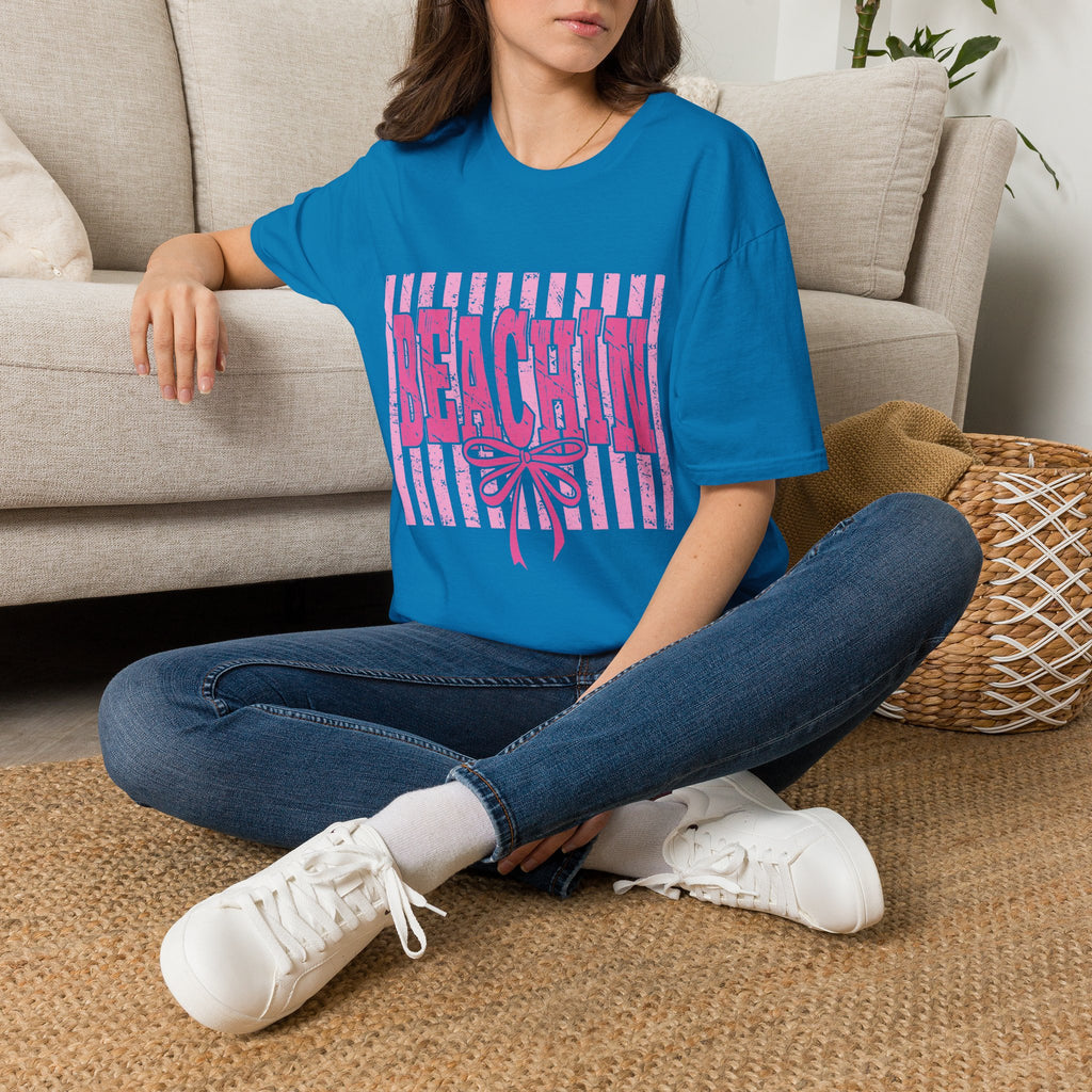 Beachin' Pink Striped Graphic T-Shirt | Summer Beach Vibes