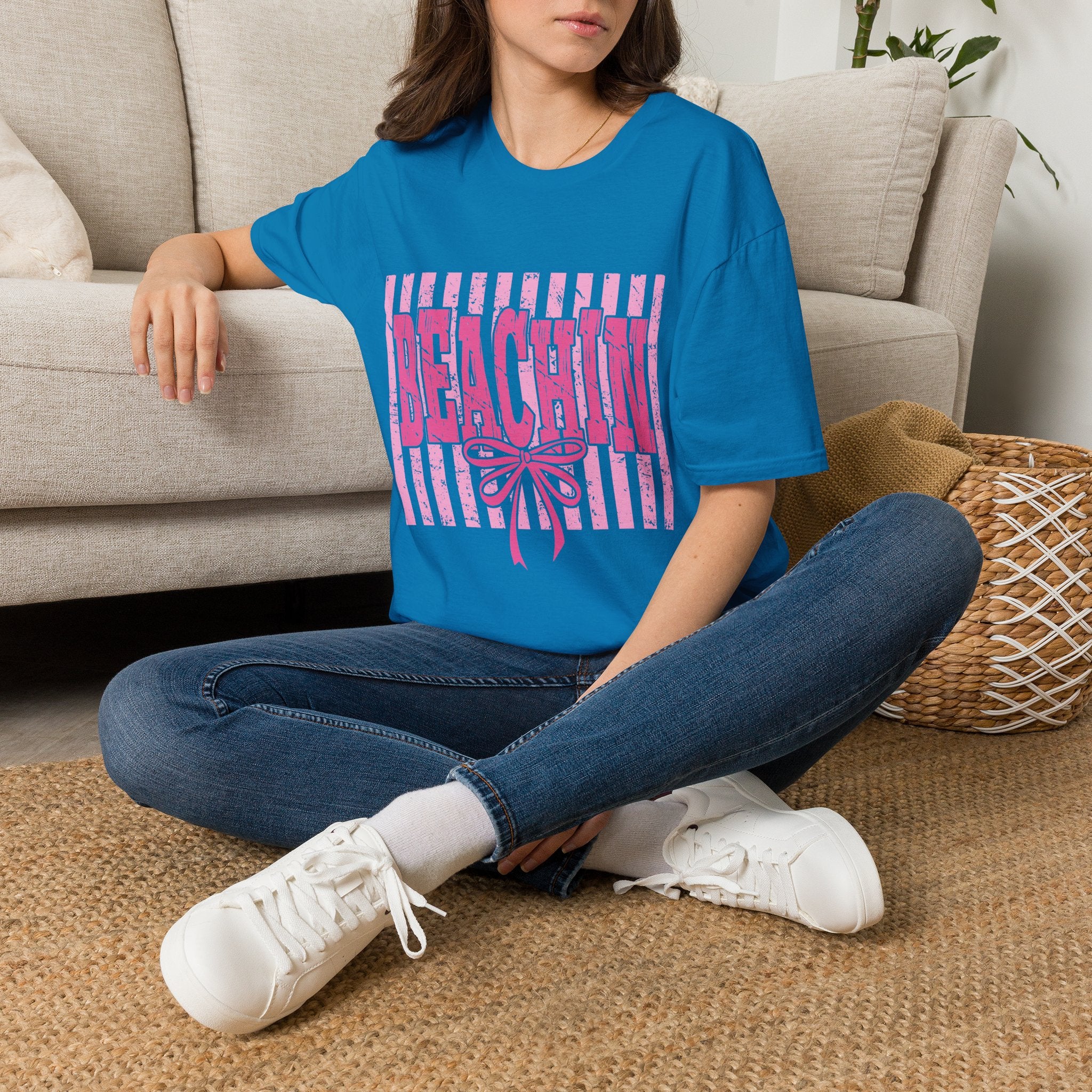 Beachin' Pink Striped Graphic T-Shirt | Summer Beach Vibes