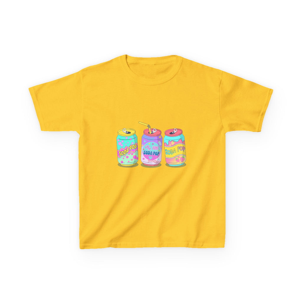 Kids T-Shirt — Colorful Soda Can Trio Graphic Tee (Cute Retro Drink Design)