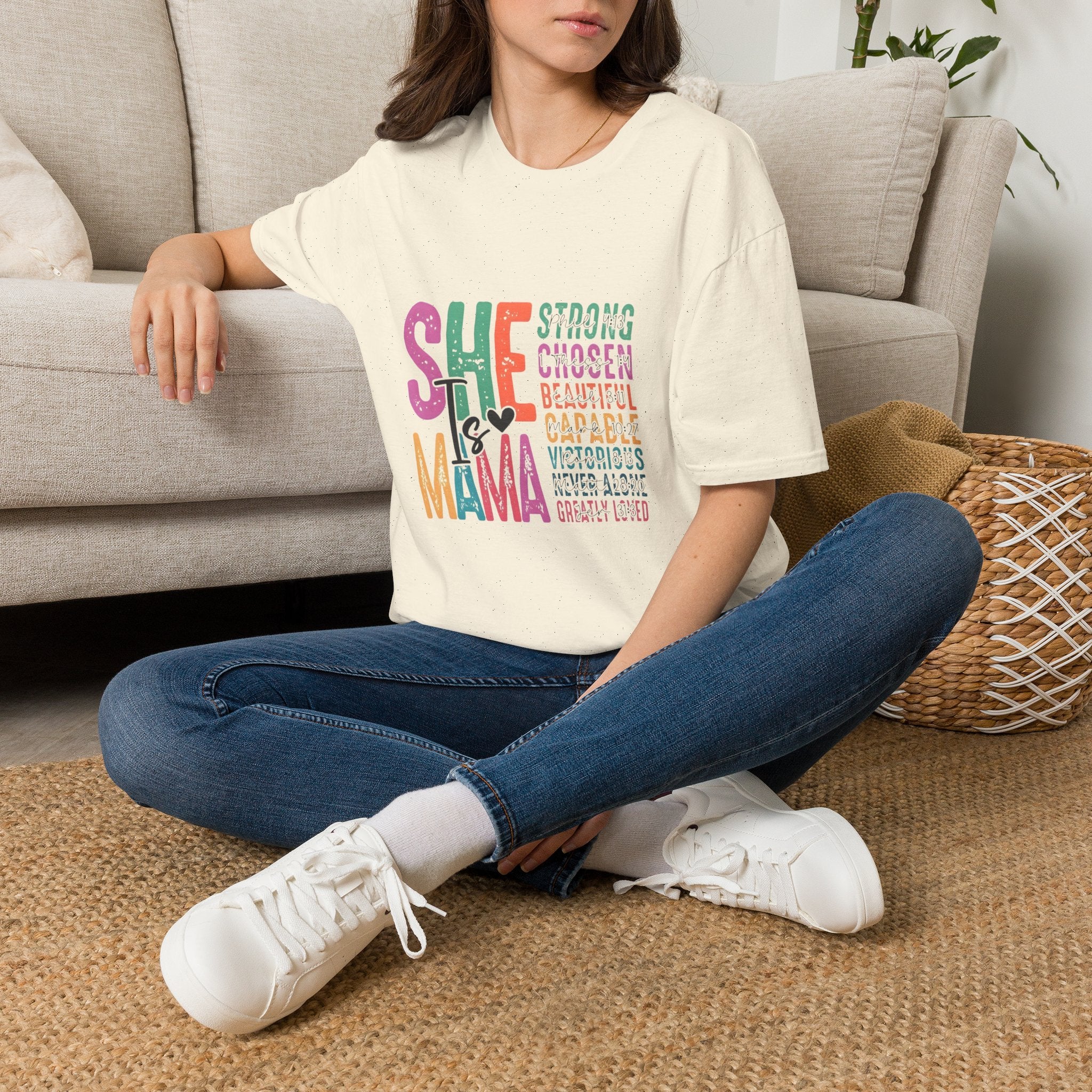 Mama T-Shirt — "She is Mama" Inspirational Mom Shirt (Strong • Chosen • Beautiful)