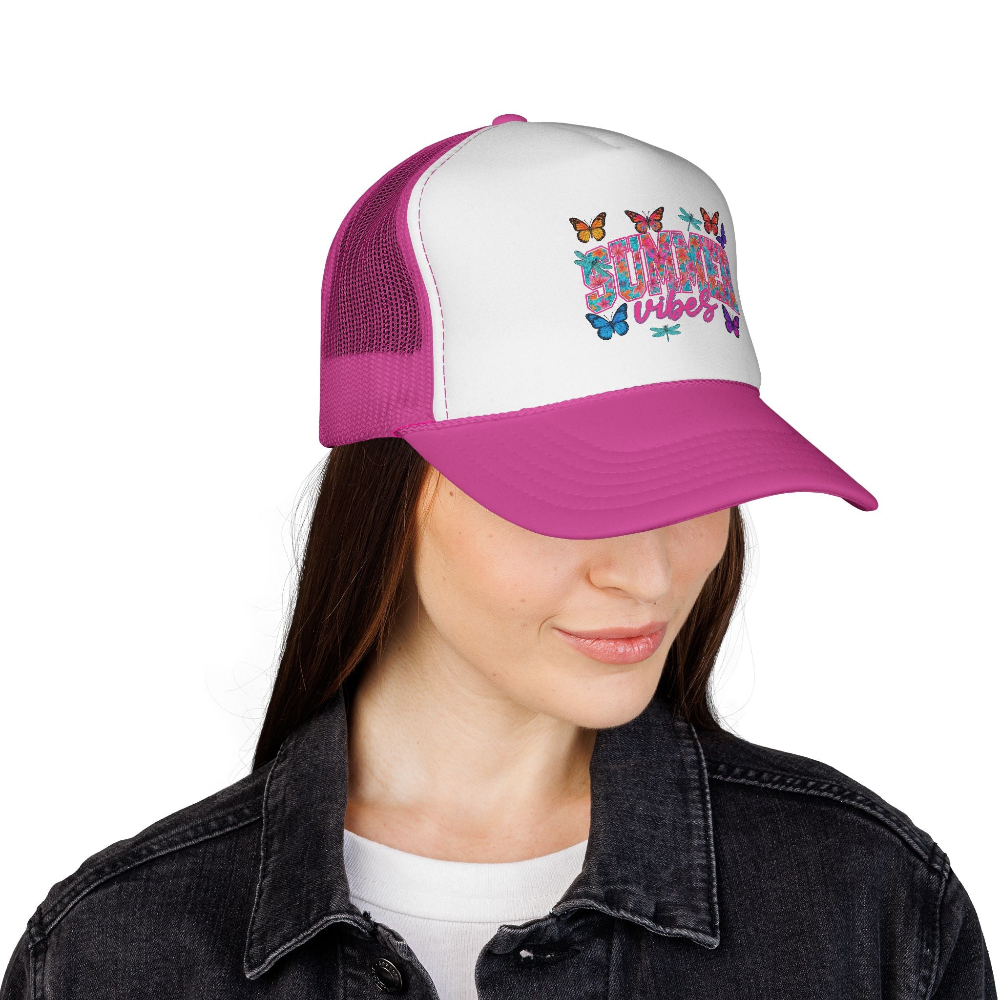Trucker Cap - 'Butterfly Vibes' Floral Graphic Mesh Hat