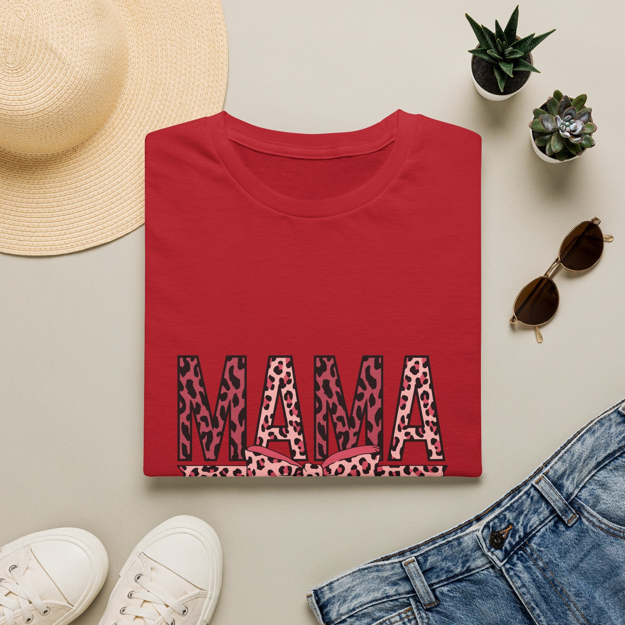Mama Leopard Print T-Shirt — Pink Bow Mom Tee