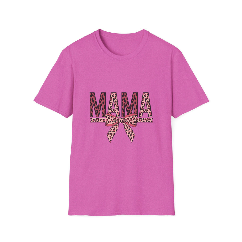 Mama Leopard Print T-Shirt — Pink Bow Mom Tee