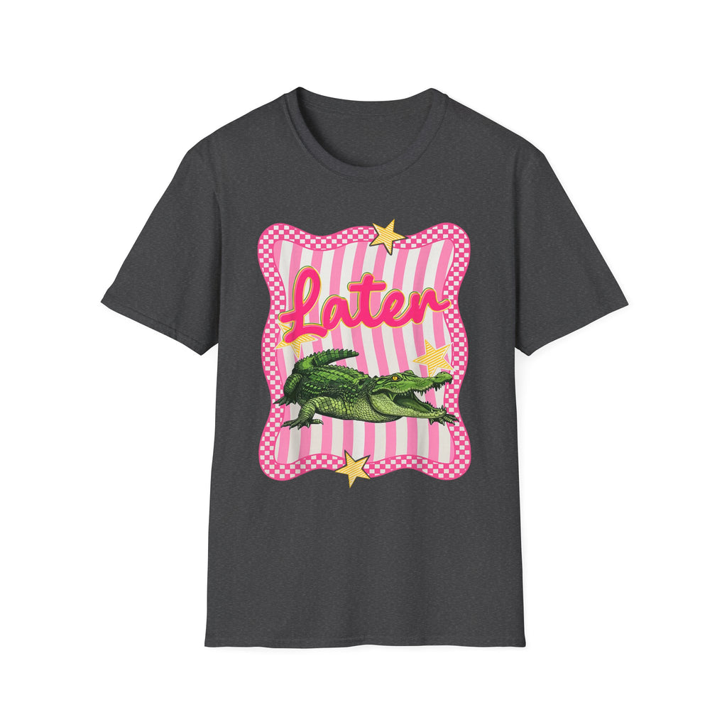 Later Graphic T‑Shirt — Retro Pink Stripe Alligator Design