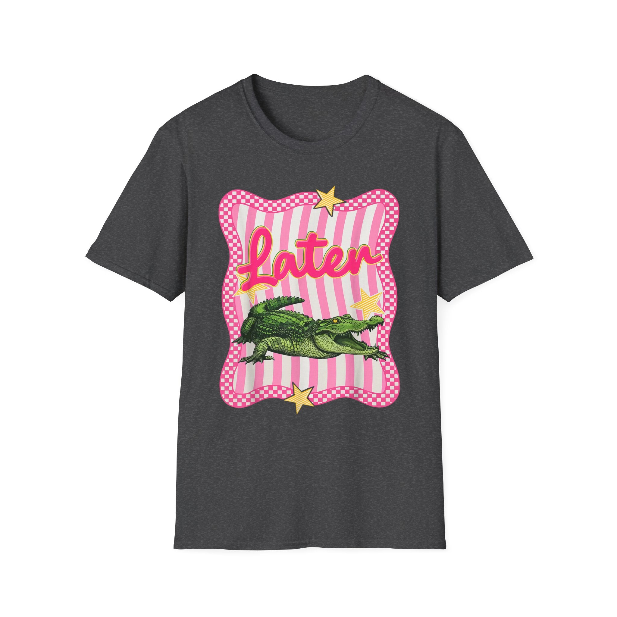 Later Graphic T‑Shirt — Retro Pink Stripe Alligator Design
