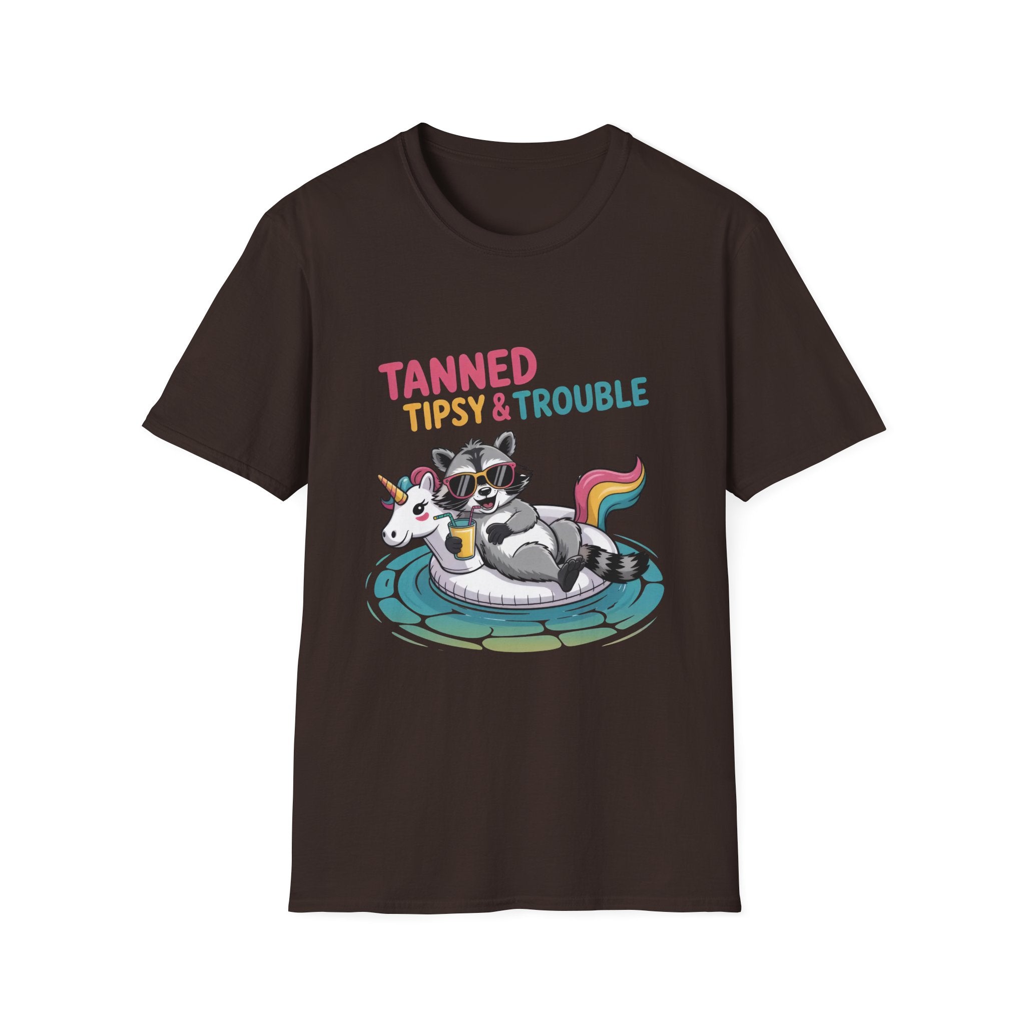 T-Shirt — "Tanned Tipsy & Trouble" Raccoon Summer Tee