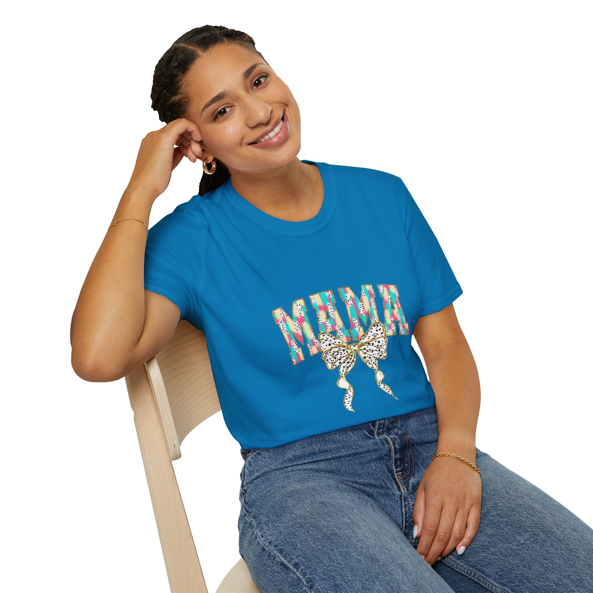 Mama Graphic Tee — Colorful Floral Leopard Bow Design