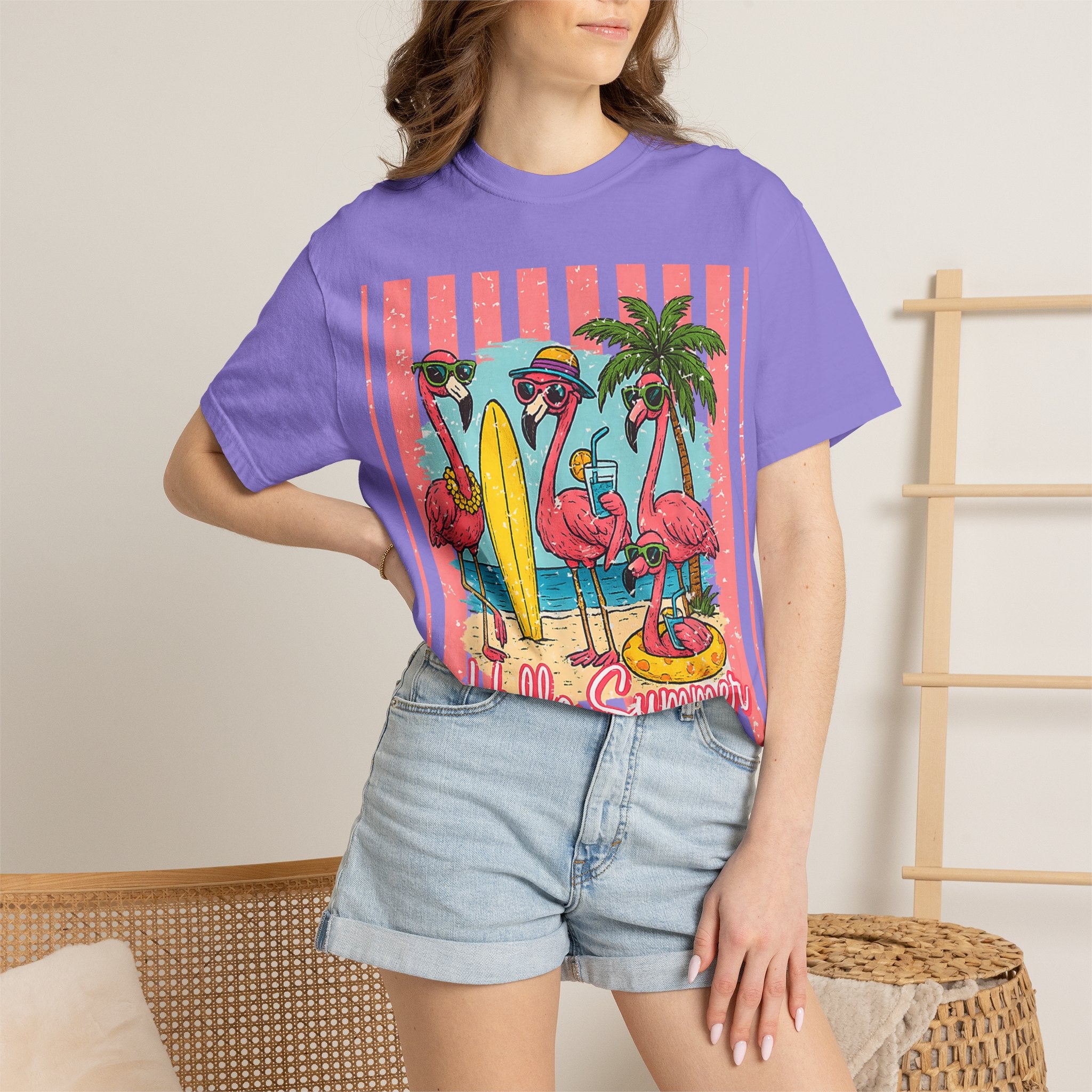 Hello Summer Flamingo Beach T-Shirt