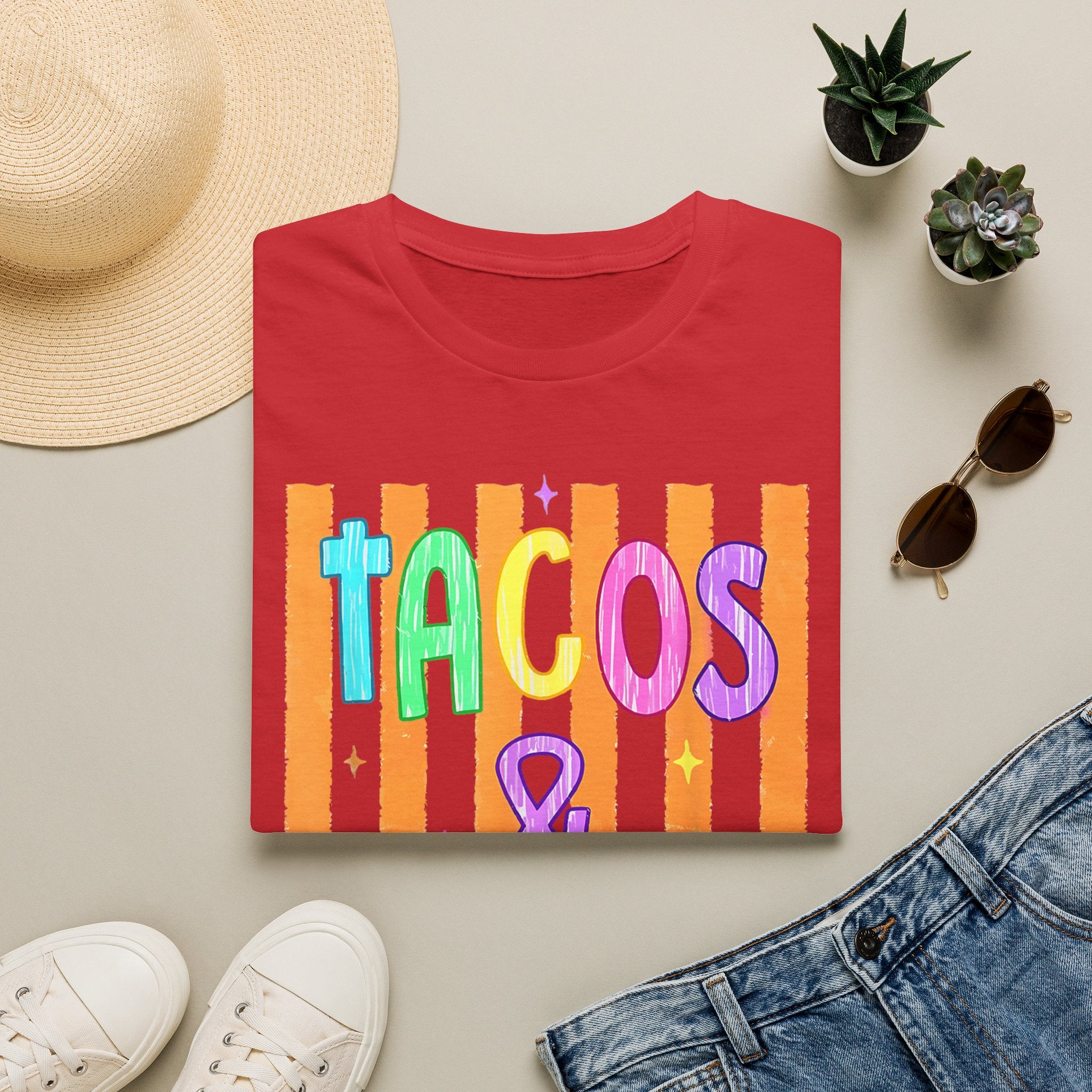 T-Shirt — "Tacos & Margs" Colorful Striped Graphic Tee