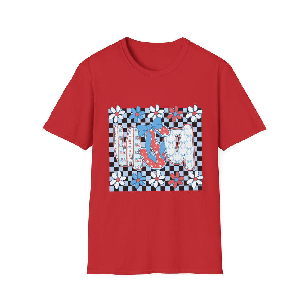 Flip Flop Summer Tee — Red Blue Floral Check Graphic T-Shirt