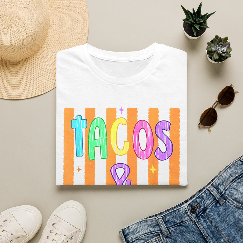 T-Shirt — "Tacos & Margs" Colorful Striped Graphic Tee