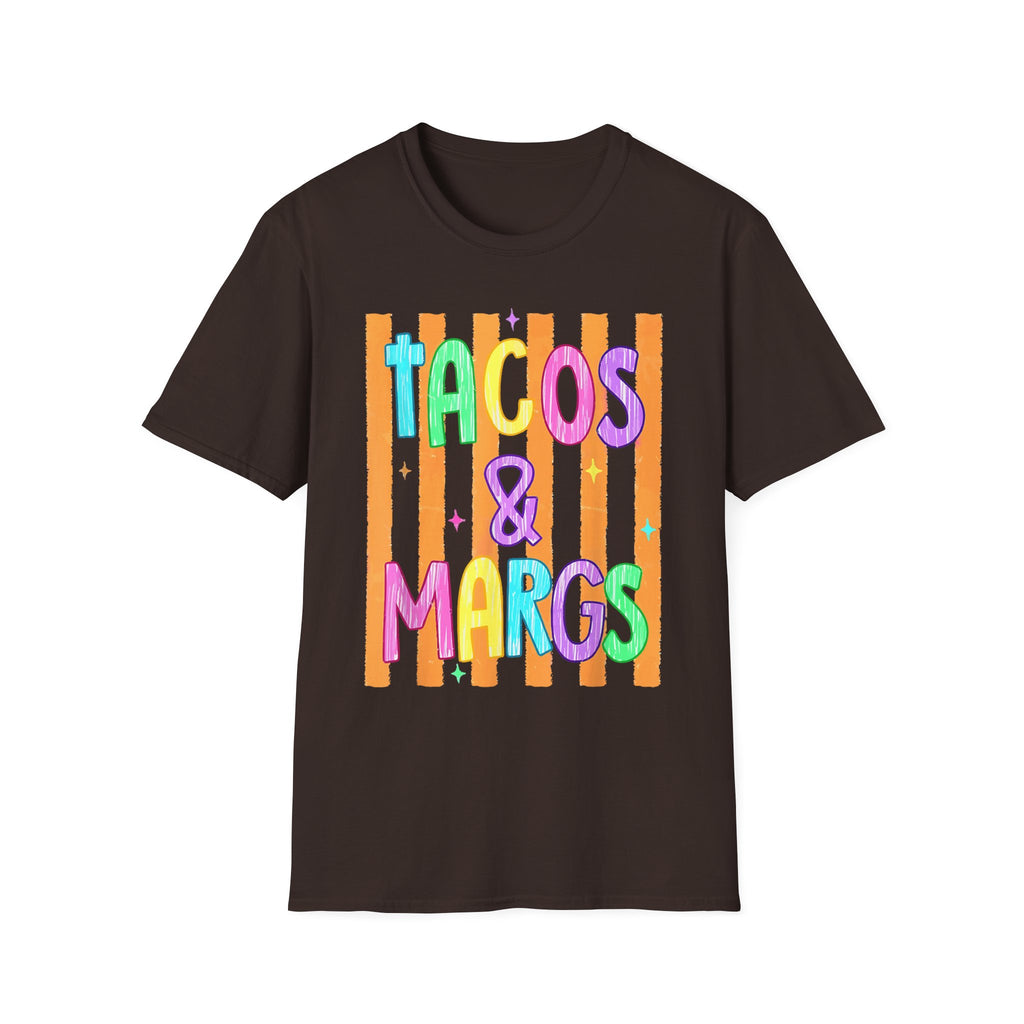 T-Shirt — "Tacos & Margs" Colorful Striped Graphic Tee