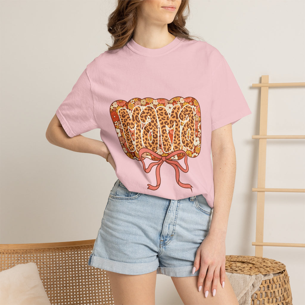 Mama Floral Bonnet T-Shirt Comfort Colors® Leopard Print Mama Shirt,Coquette Bow Mom T-shirt,Mother's Day Gift,Gift for New Mom